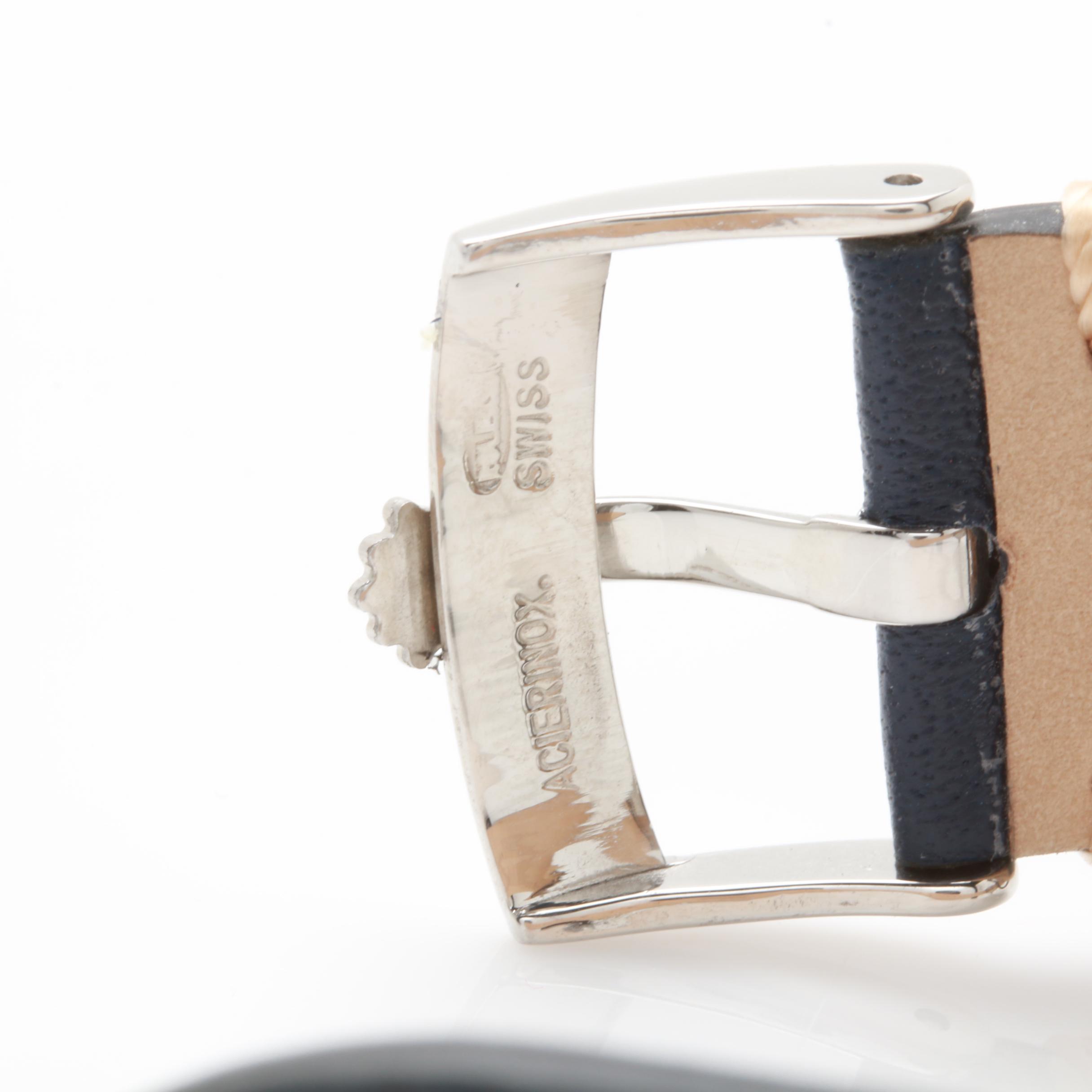 Rolex Stainless Steel White Dial Watch with Keith Valler Blue Leather Strap