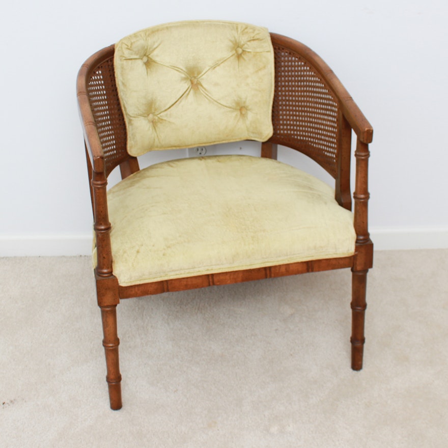 Vintage Bamboo and Cane Barrel Back Chair