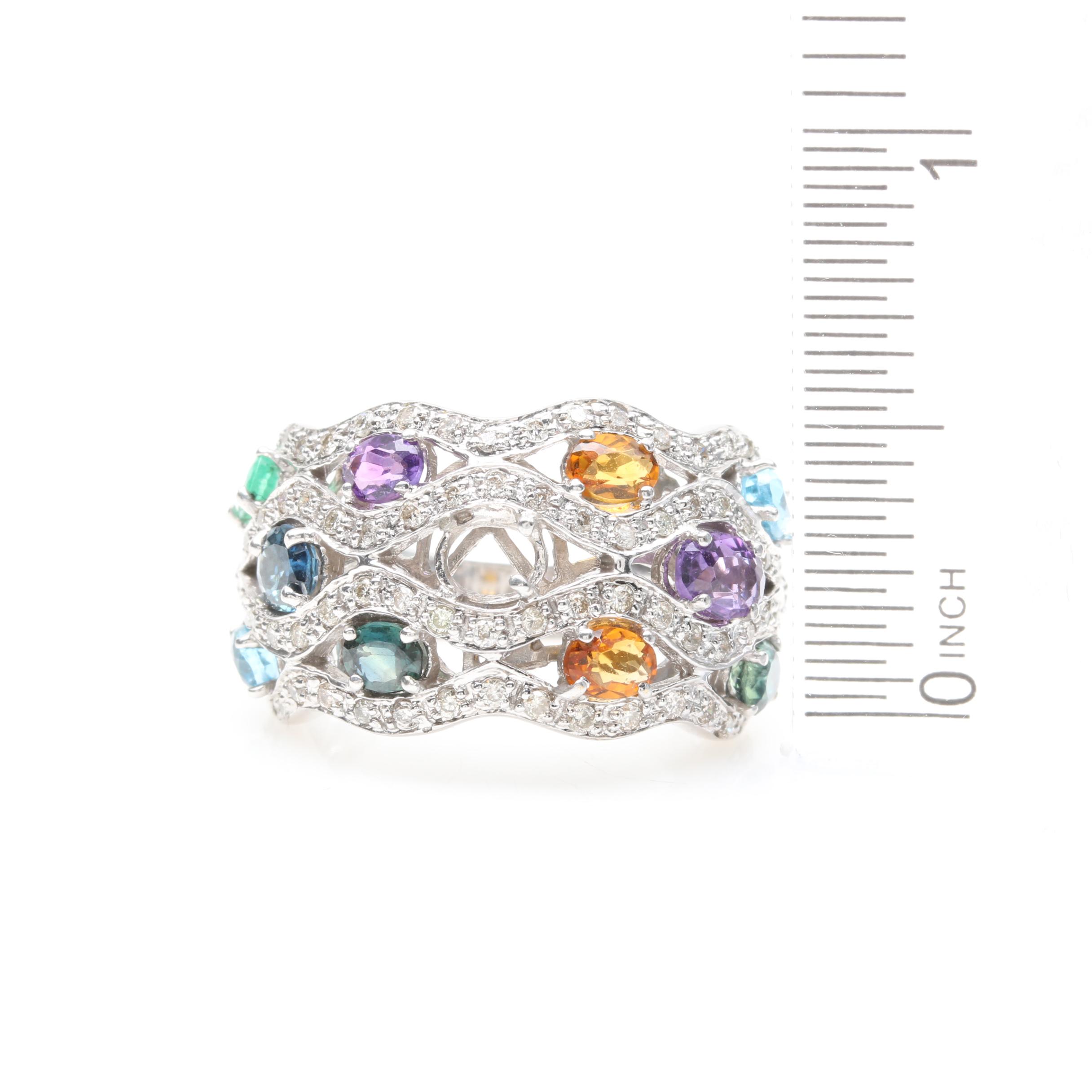 14K White Gold Diamond and Gemstone Ring
