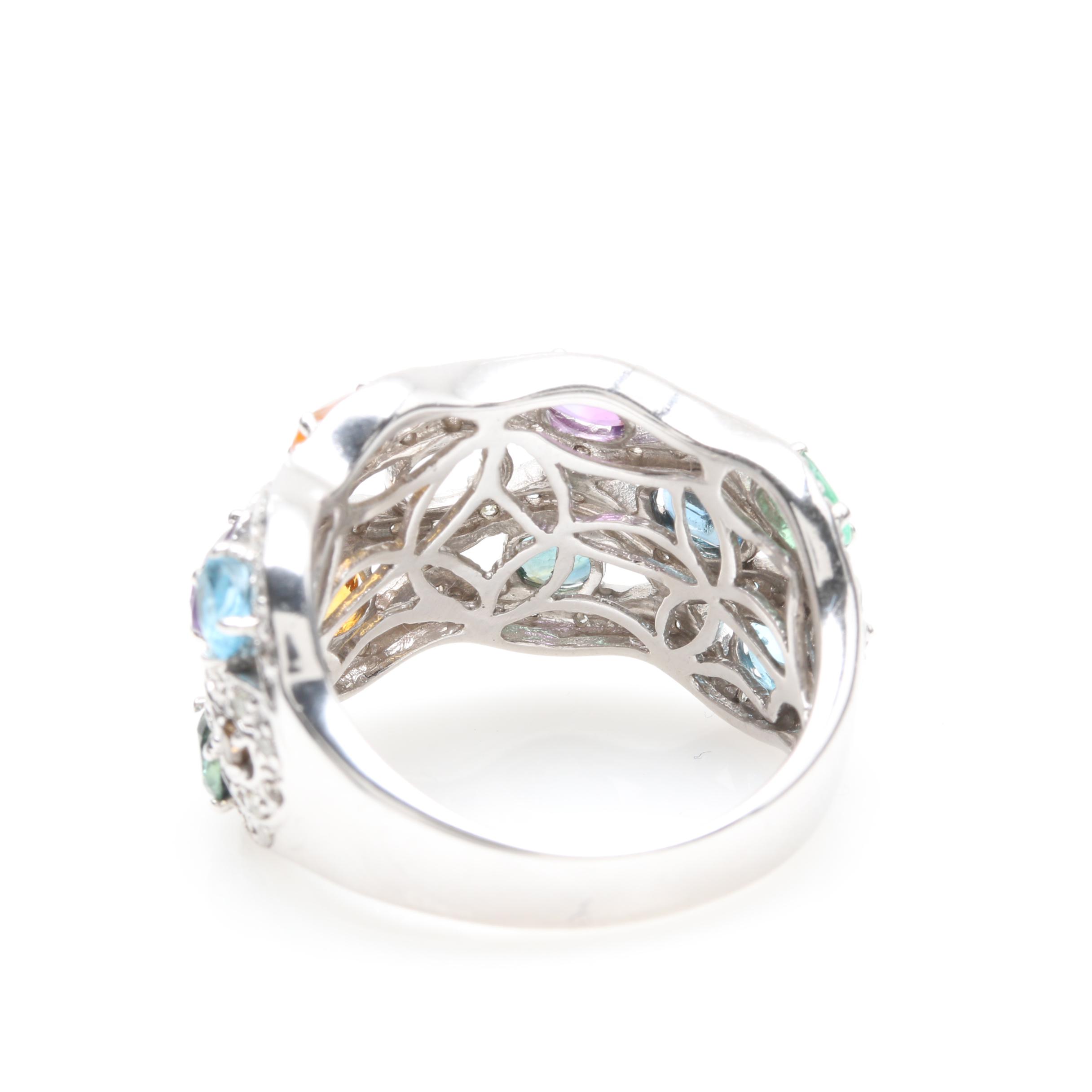 14K White Gold Diamond and Gemstone Ring