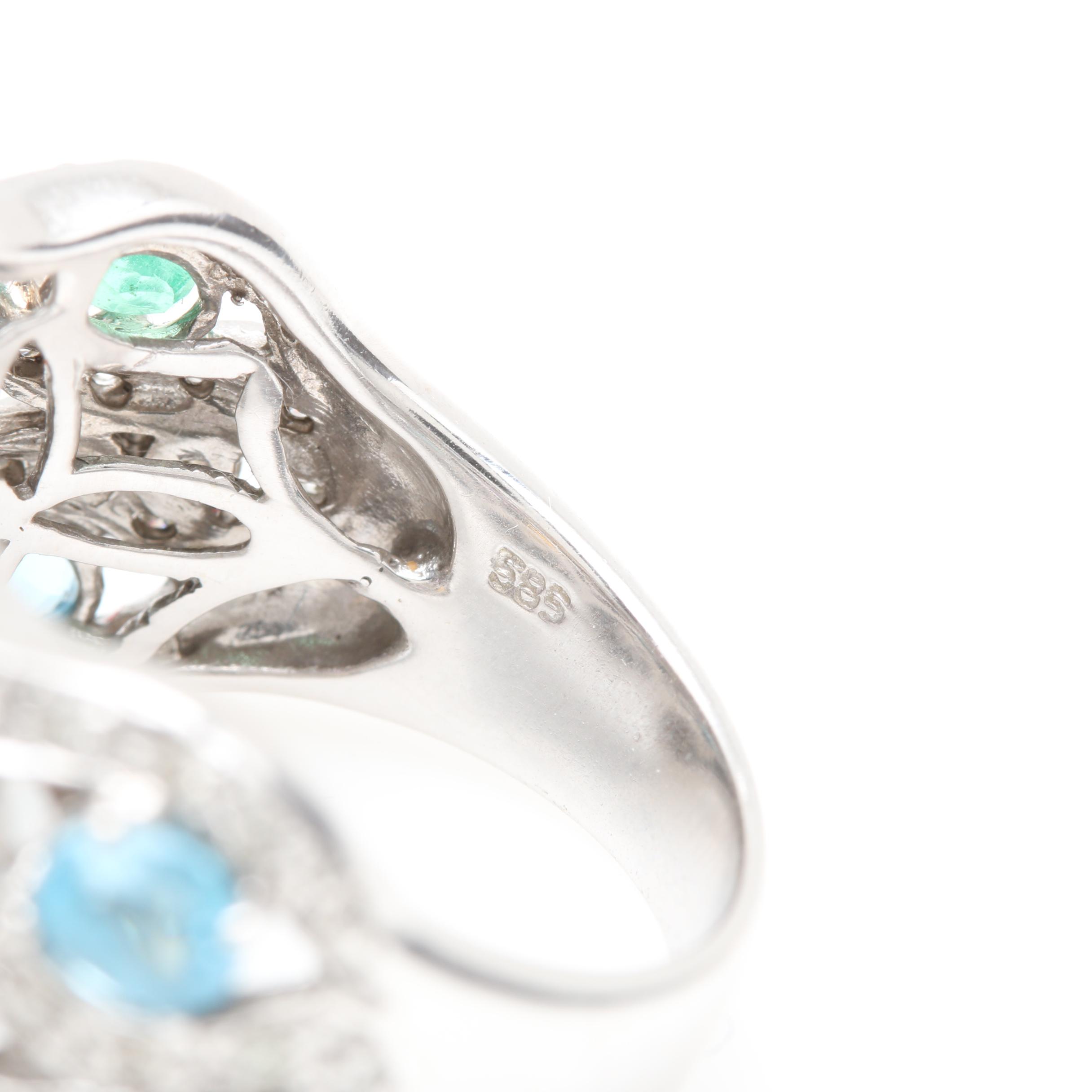 14K White Gold Diamond and Gemstone Ring