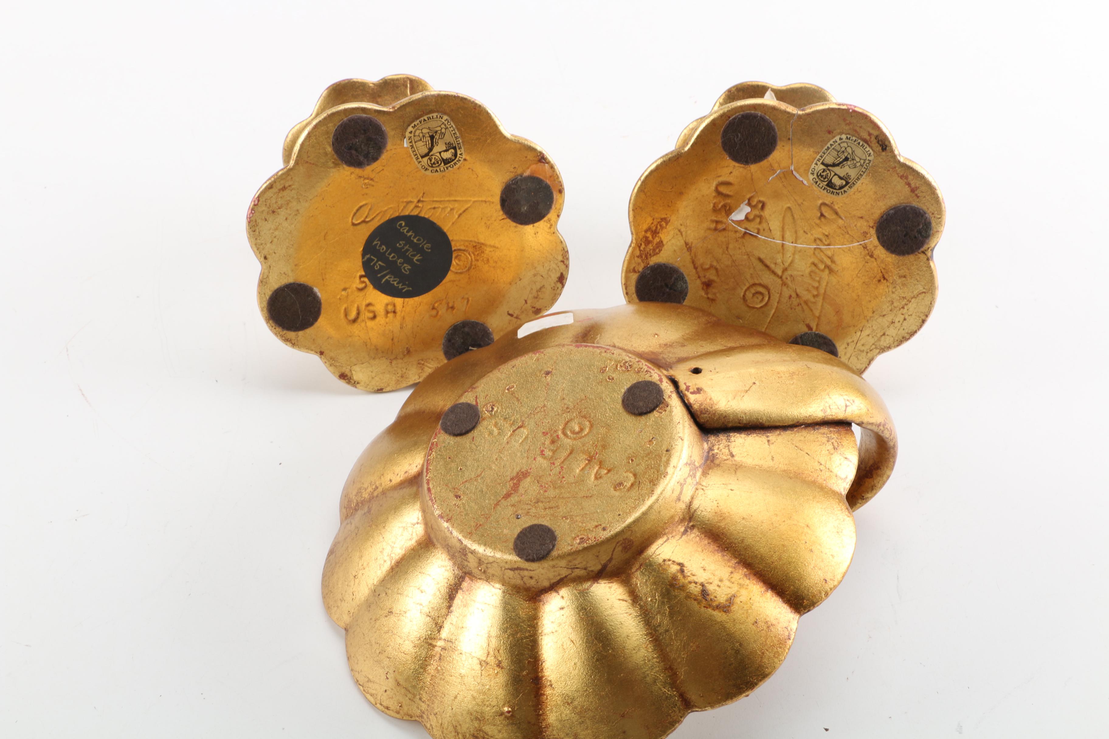 Freeman & McFarlin Potteries Candlestick Holders and Bowl