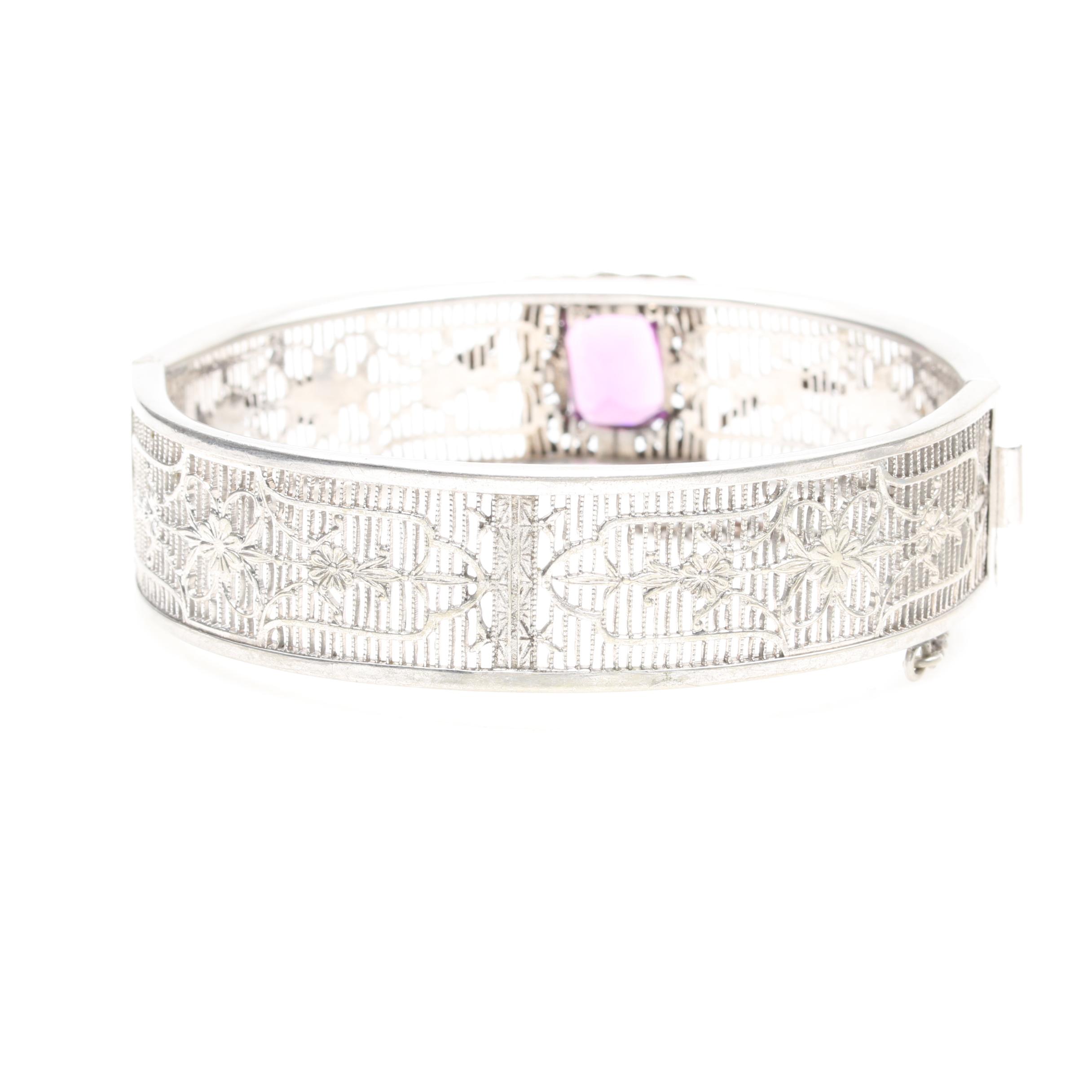 Silver Tone Bracelet and Sterling Silver Rings Including Garnet and Peridot