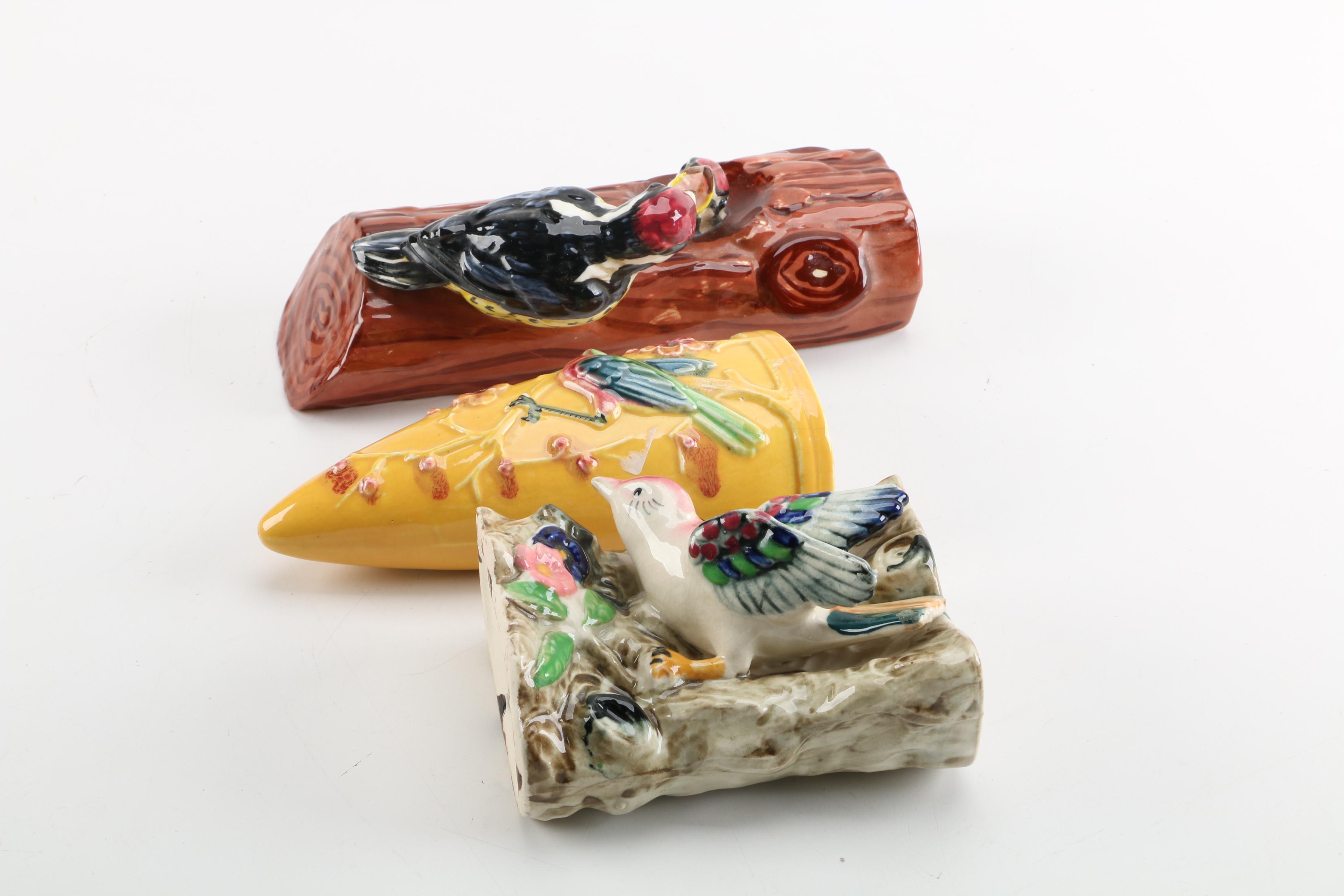 Vintage Japanese and Holland Mold Bird Ceramic Wall Pockets and Vase