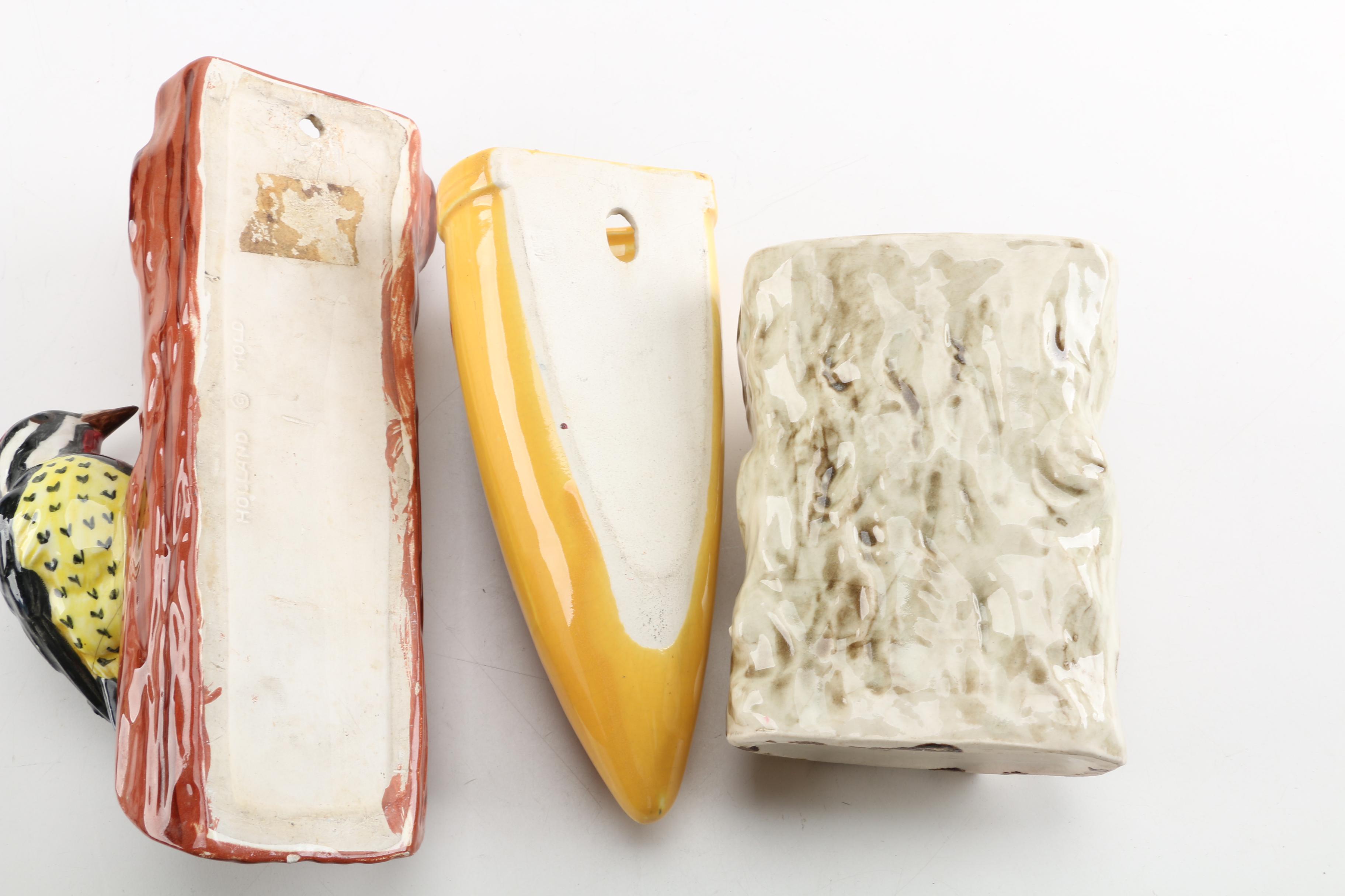 Vintage Japanese and Holland Mold Bird Ceramic Wall Pockets and Vase