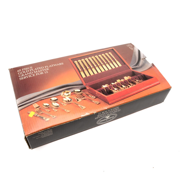 Sixty-Five Piece Gold Plated "Grand Master" Flatware by Paul Revere Silversmiths