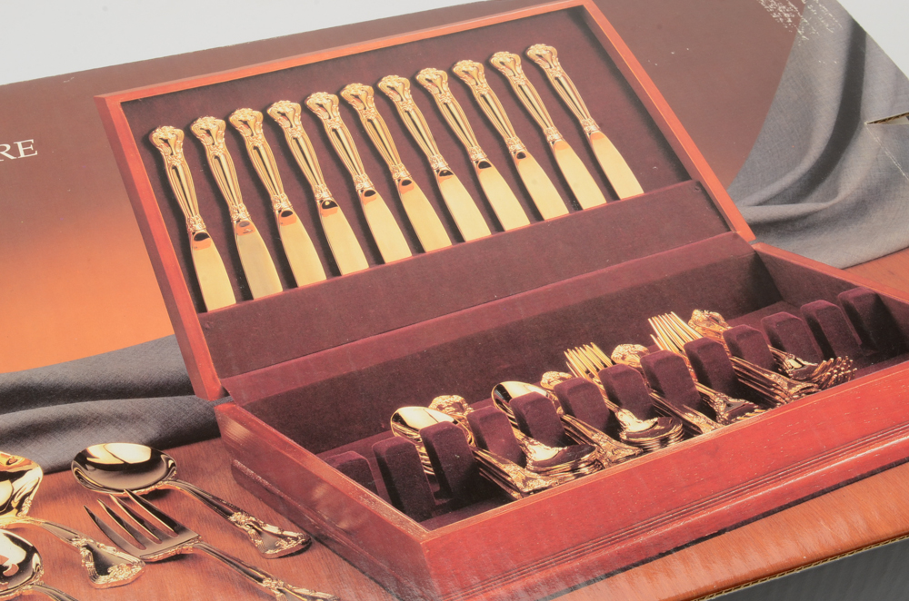 Sixty-Five Piece Gold Plated "Grand Master" Flatware by Paul Revere Silversmiths