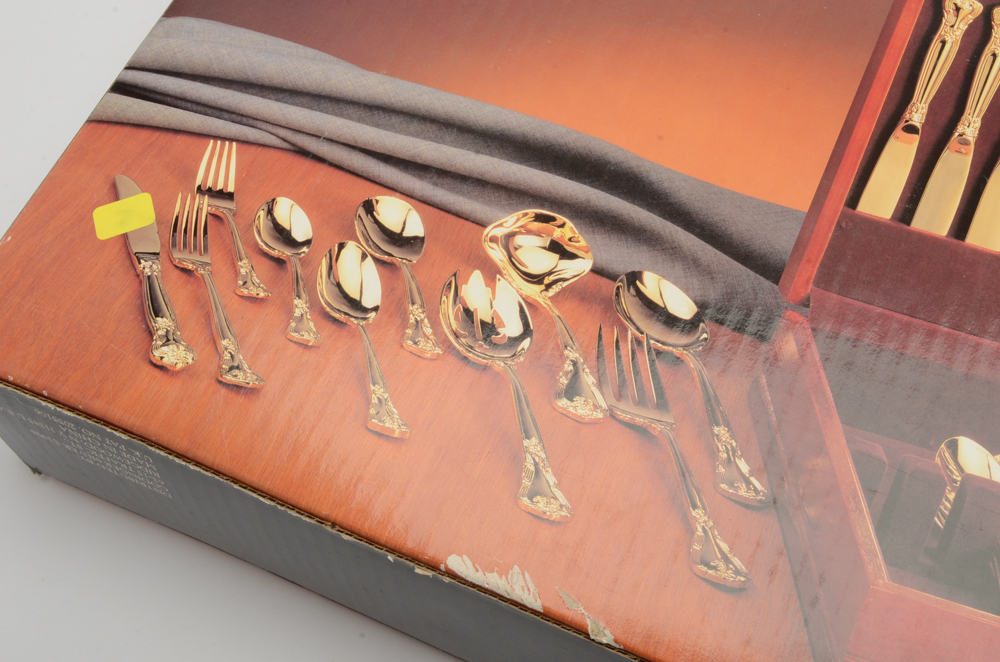 Sixty-Five Piece Gold Plated "Grand Master" Flatware by Paul Revere Silversmiths
