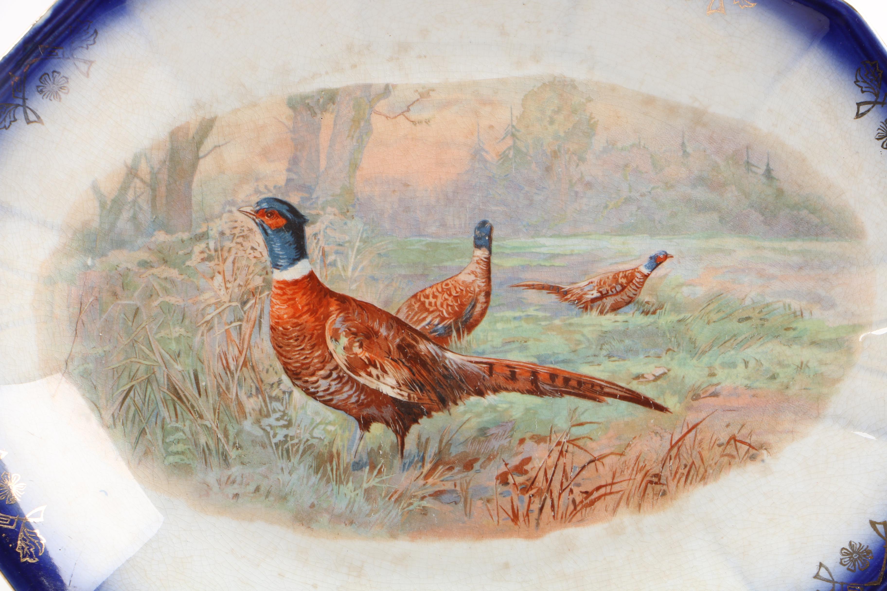 Antique Hand Painted Pheasant Porcelain Platter, c. 1880's Continental