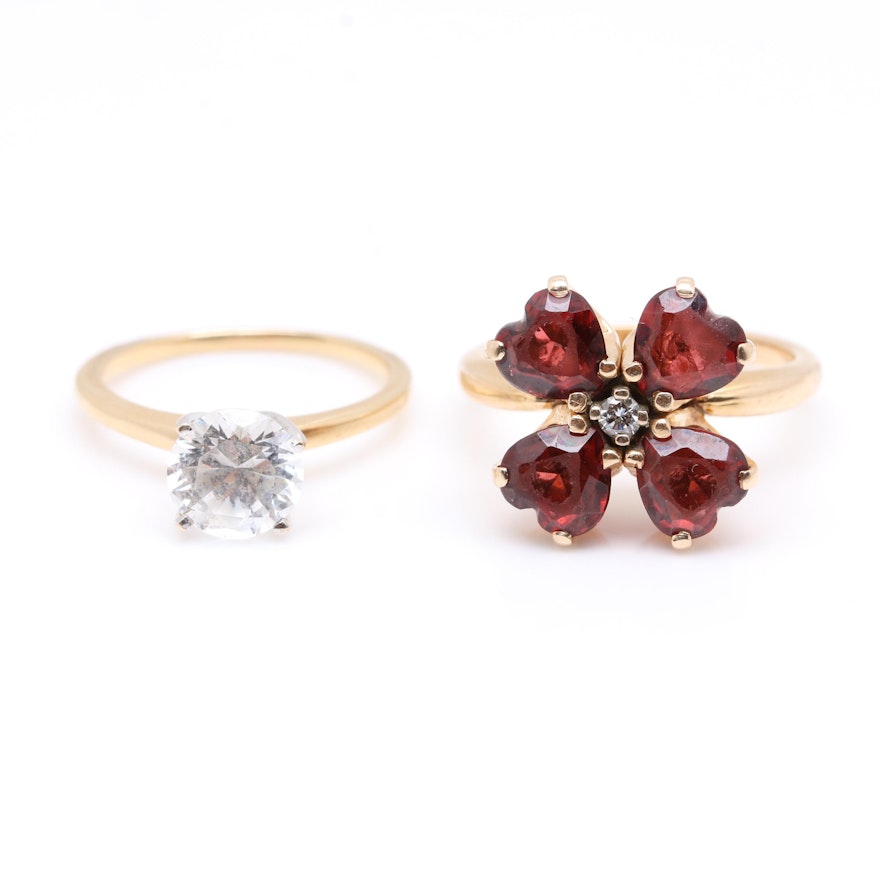 14K Yellow Gold Gadolinium Gallium Garnet, Diamond, and Garnet Ring Selection