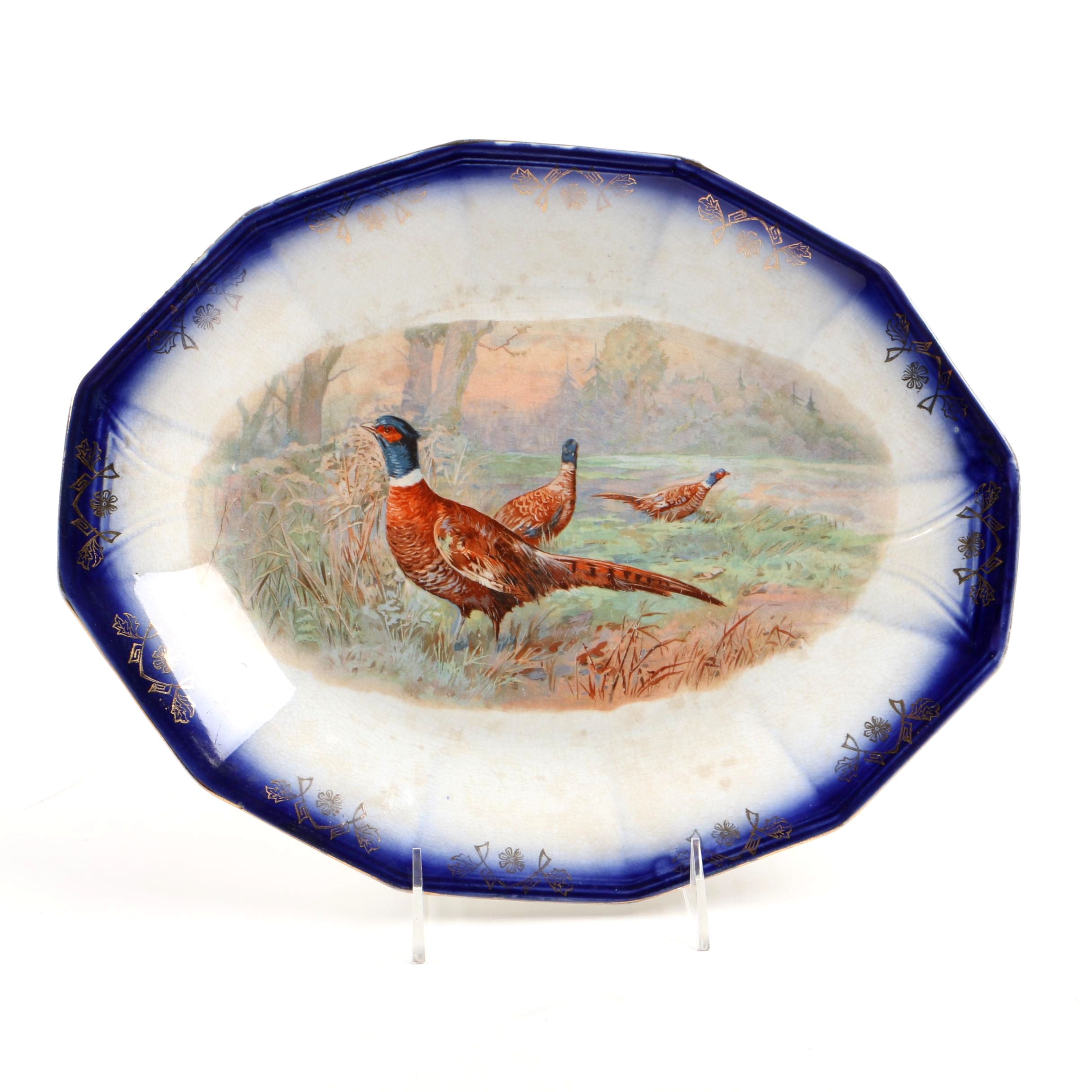Antique Hand Painted Pheasant Porcelain Platter, c. 1880's Continental