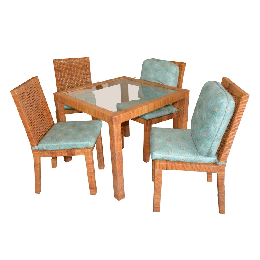 Wicker Dining Set including Four Side Chairs and Square Table