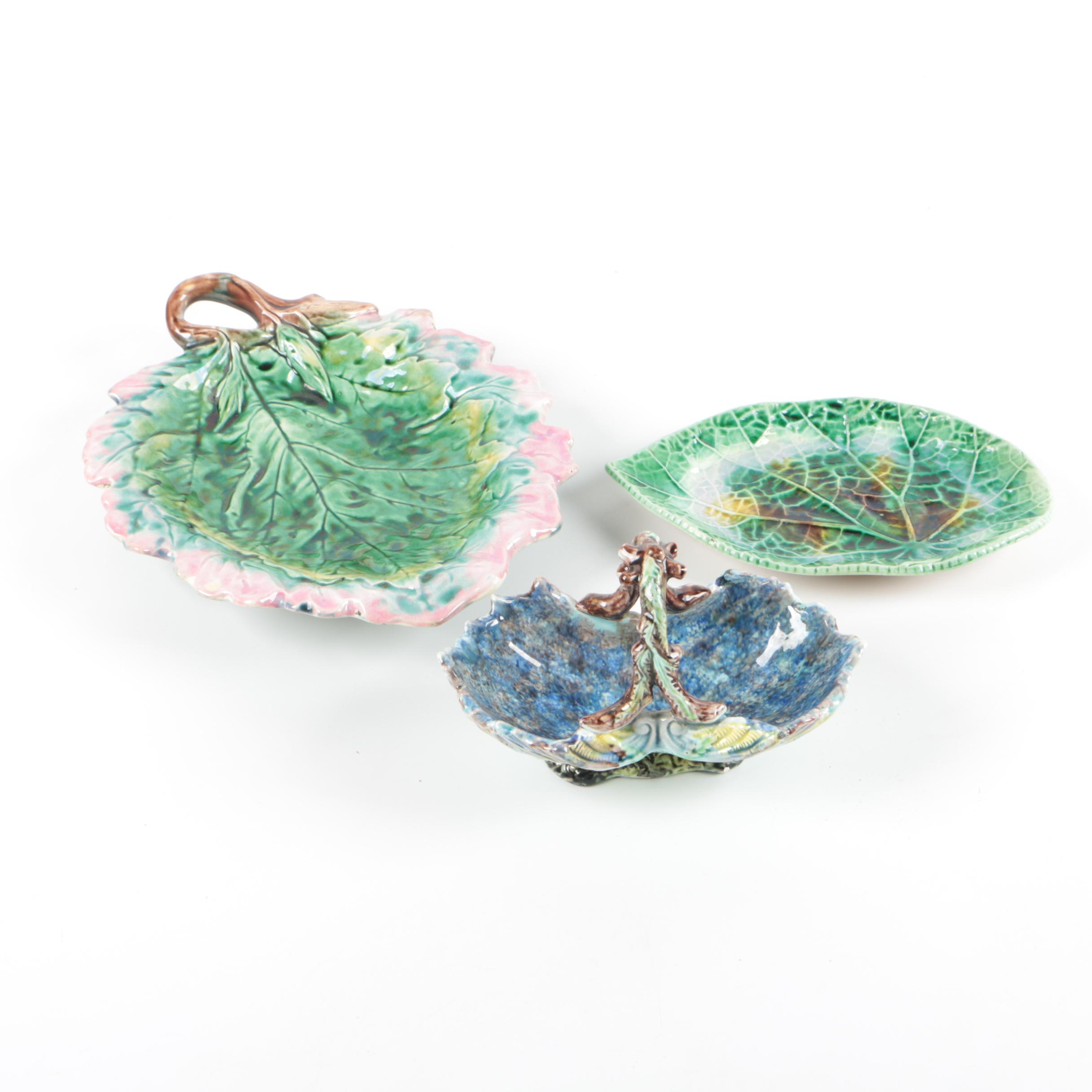 Antique Majolica Serving Dishes including Etruscan