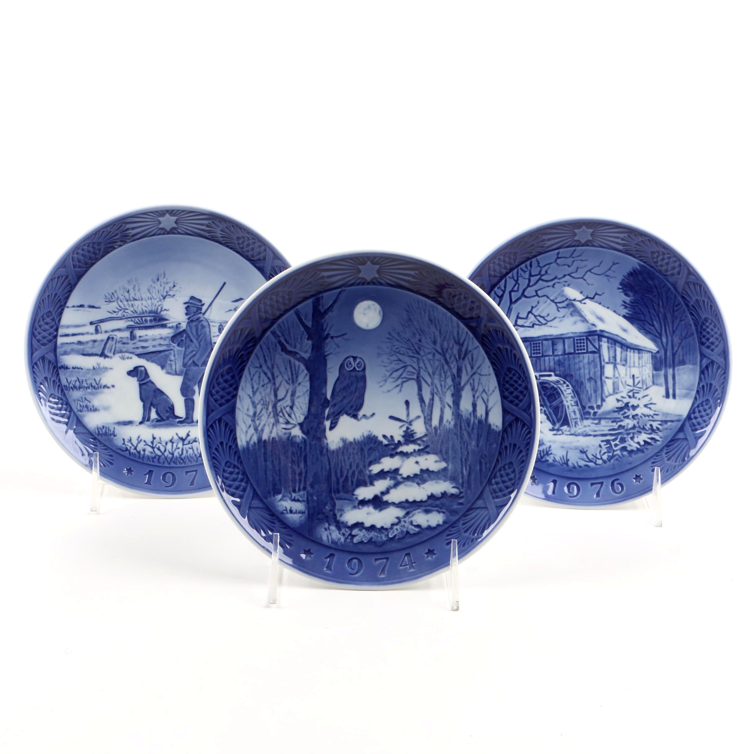 Royal Copenhagen Blue Porcelain Scenery Plates Including Kai Lange 1970s