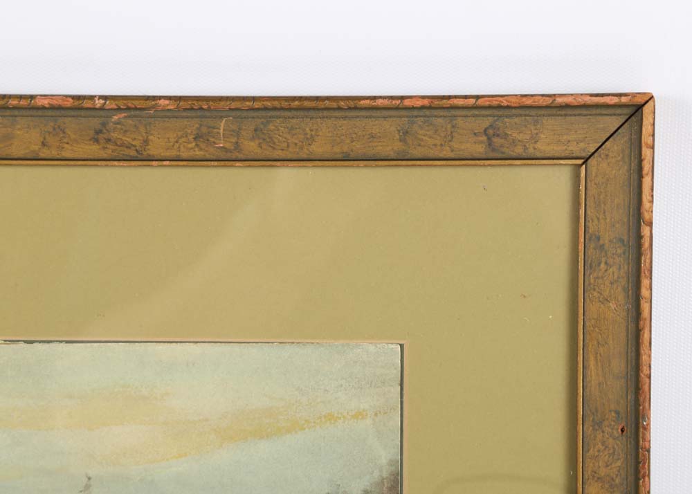 C.H. Compton Watercolor "Snow Scene Cabin Man with Kindling"