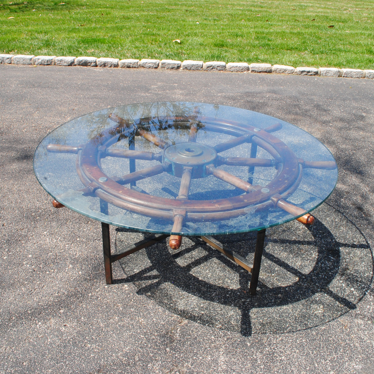 Glass Topped Ship's Wheel Coffee Table