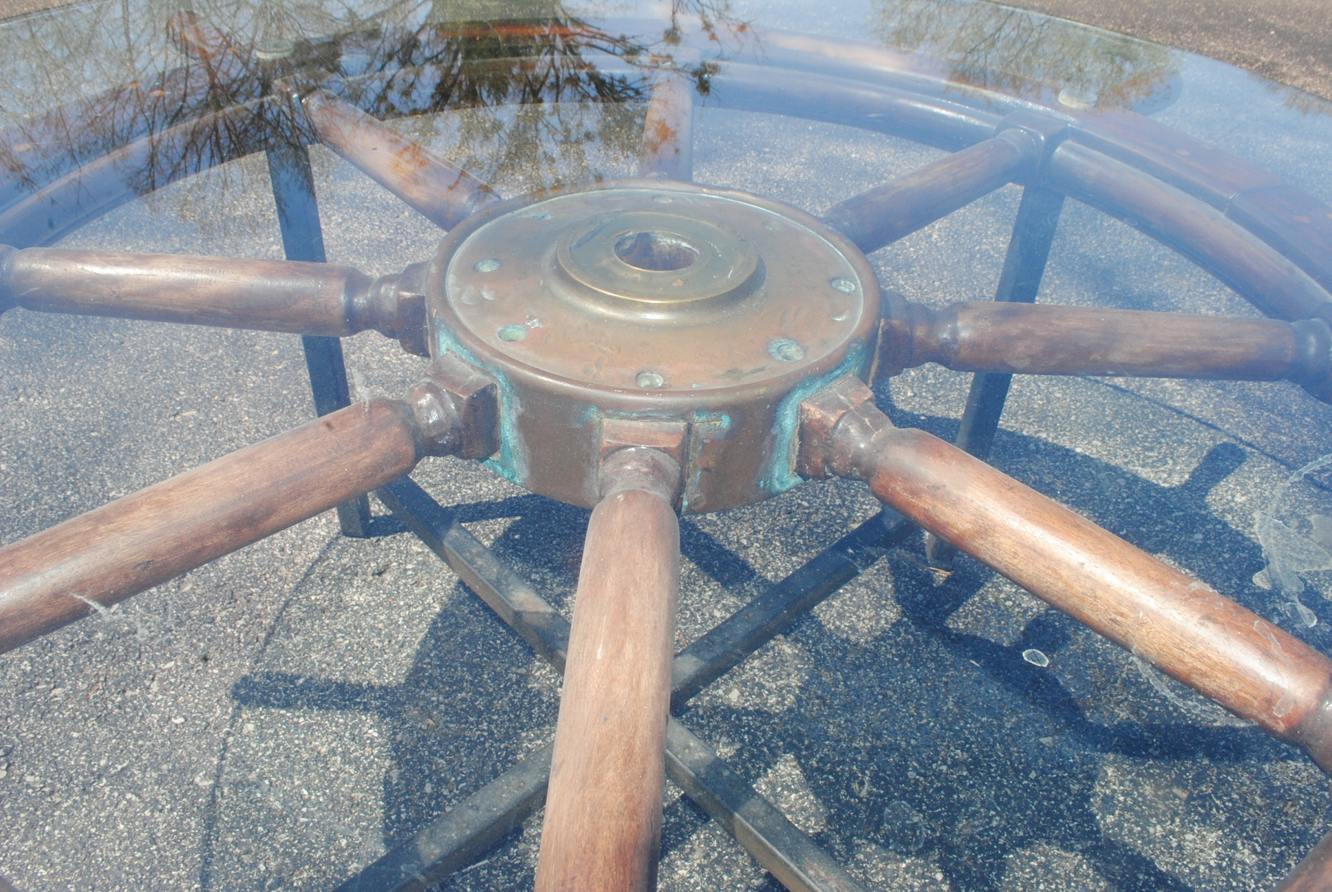 Glass Topped Ship's Wheel Coffee Table
