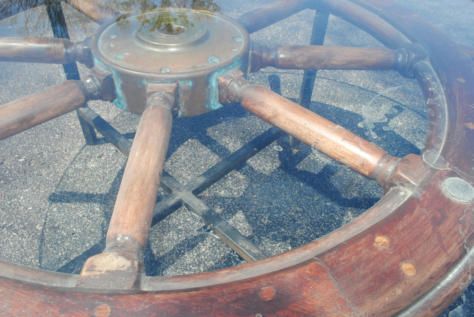 Glass Topped Ship's Wheel Coffee Table