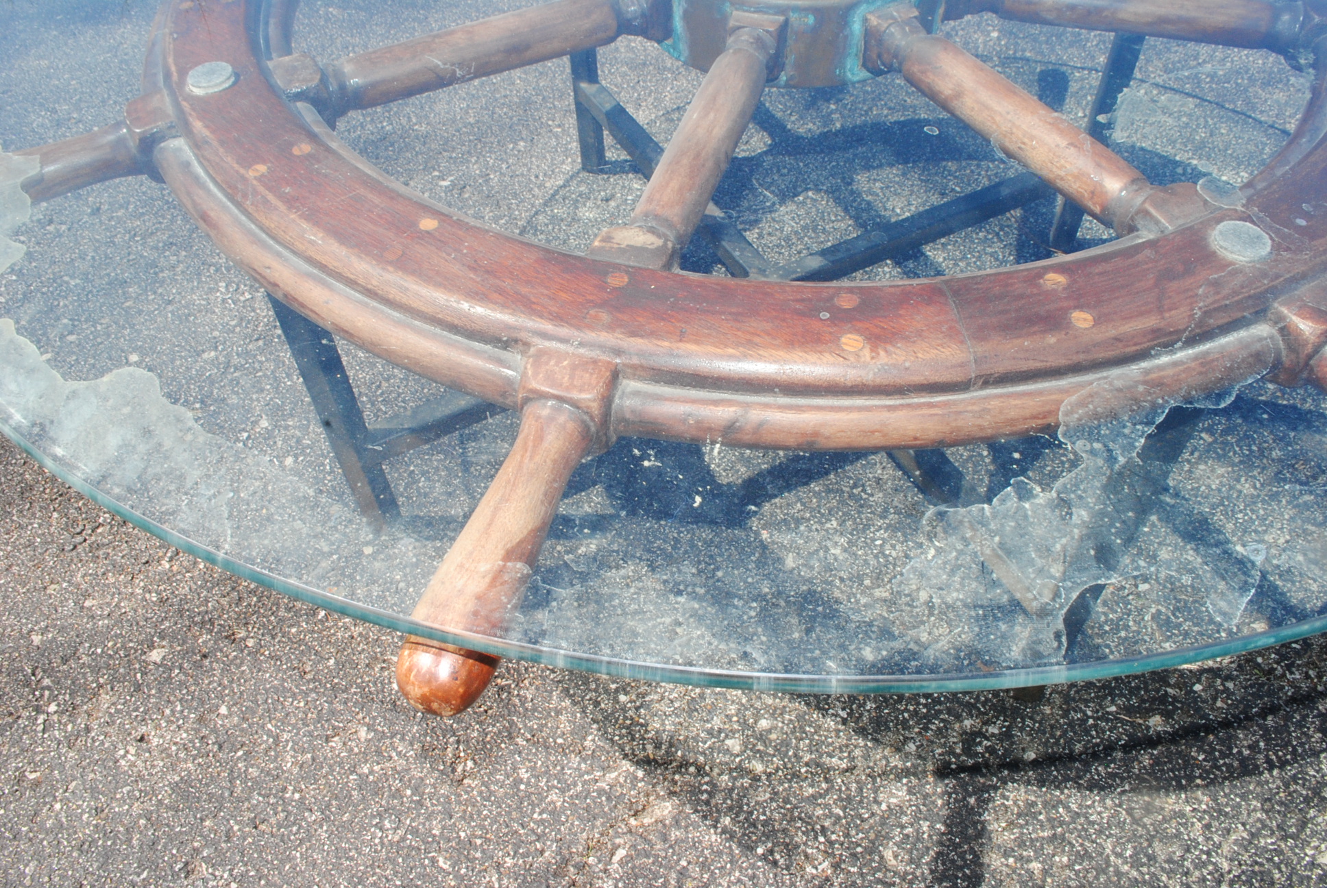 Glass Topped Ship's Wheel Coffee Table