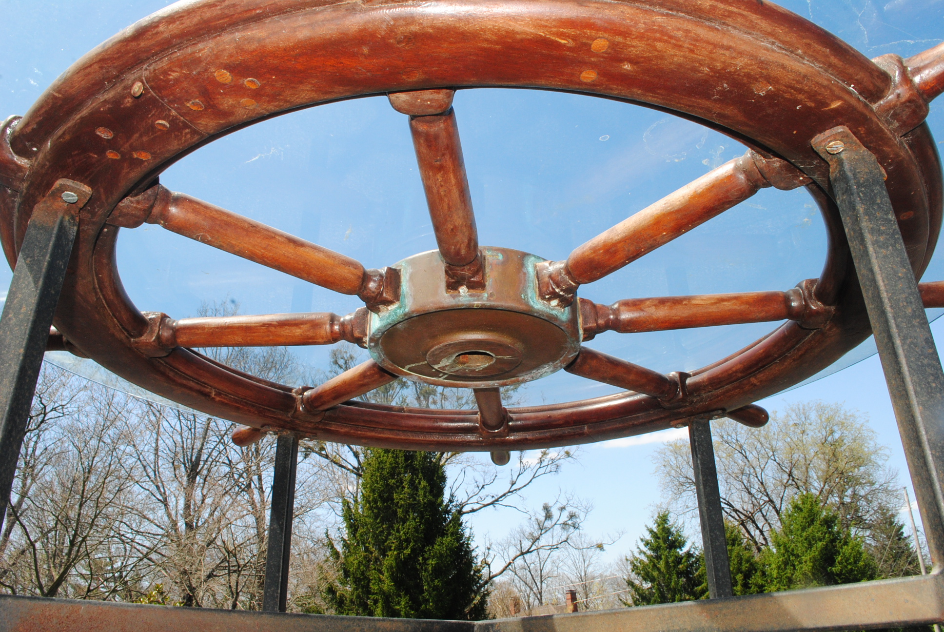 Glass Topped Ship's Wheel Coffee Table