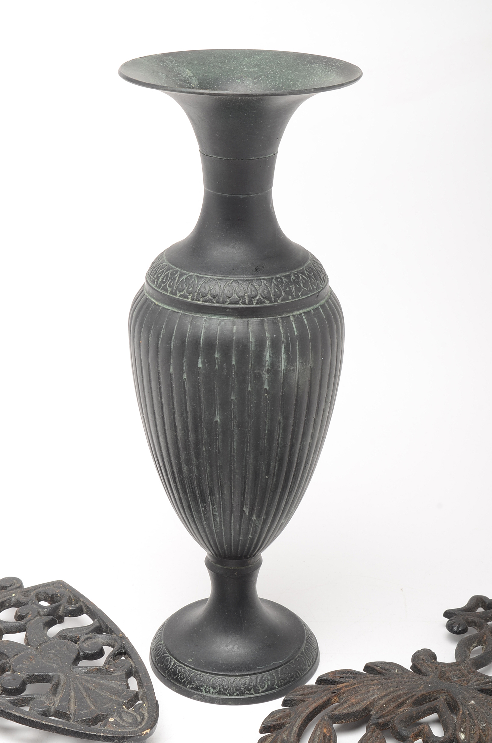 Metal Vase and Trivets