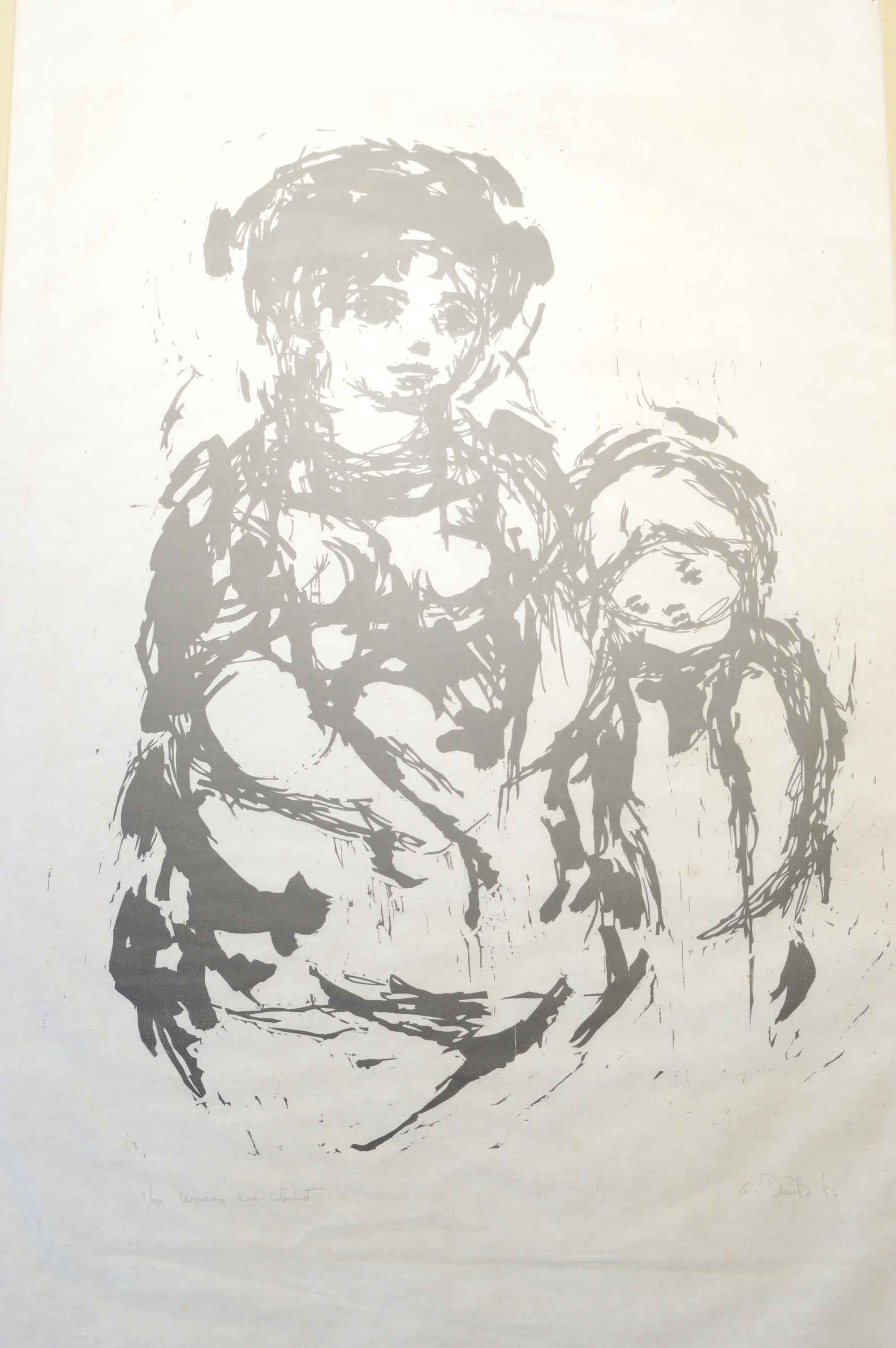 Arthur Danto 1956 Limited Edition Woodblock "Woman and Child"
