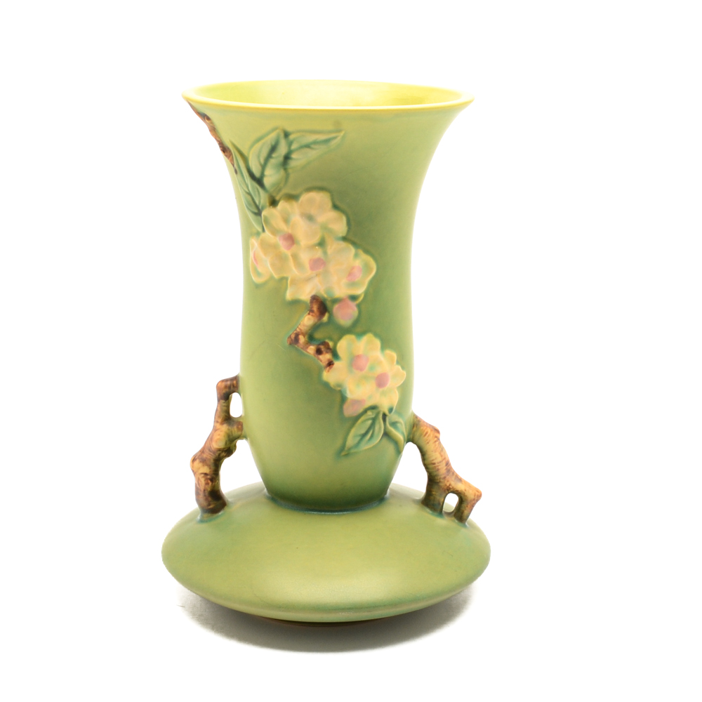 Vintage Roseville Pottery "Apple Blossom" Green Vase