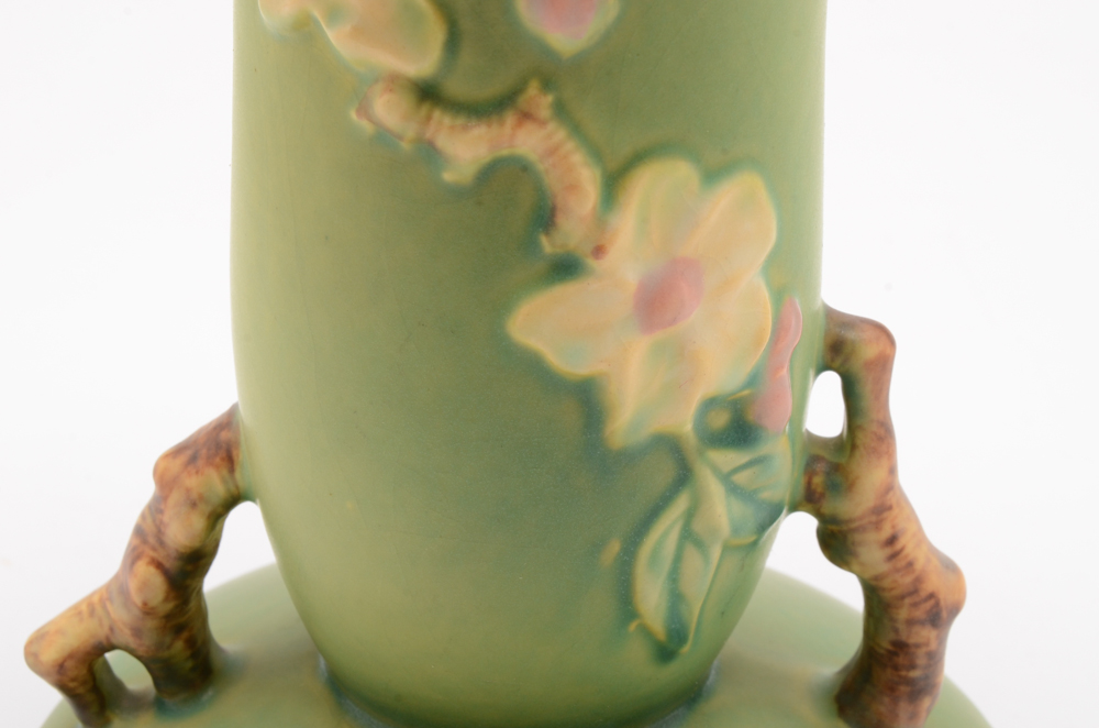 Vintage Roseville Pottery "Apple Blossom" Green Vase