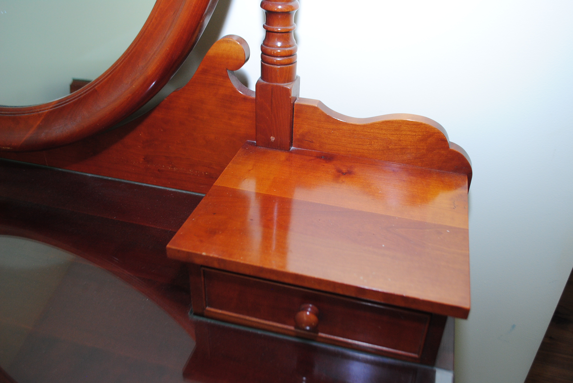 Vintage Cherry Vanity Table with Needlepoint Upholstered Stool