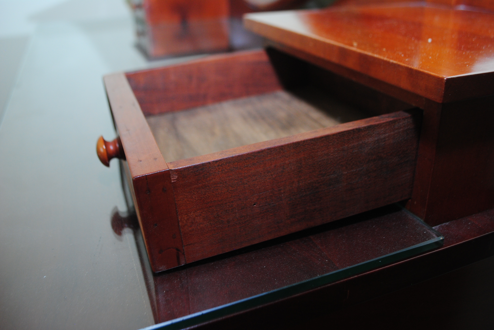 Vintage Cherry Vanity Table with Needlepoint Upholstered Stool