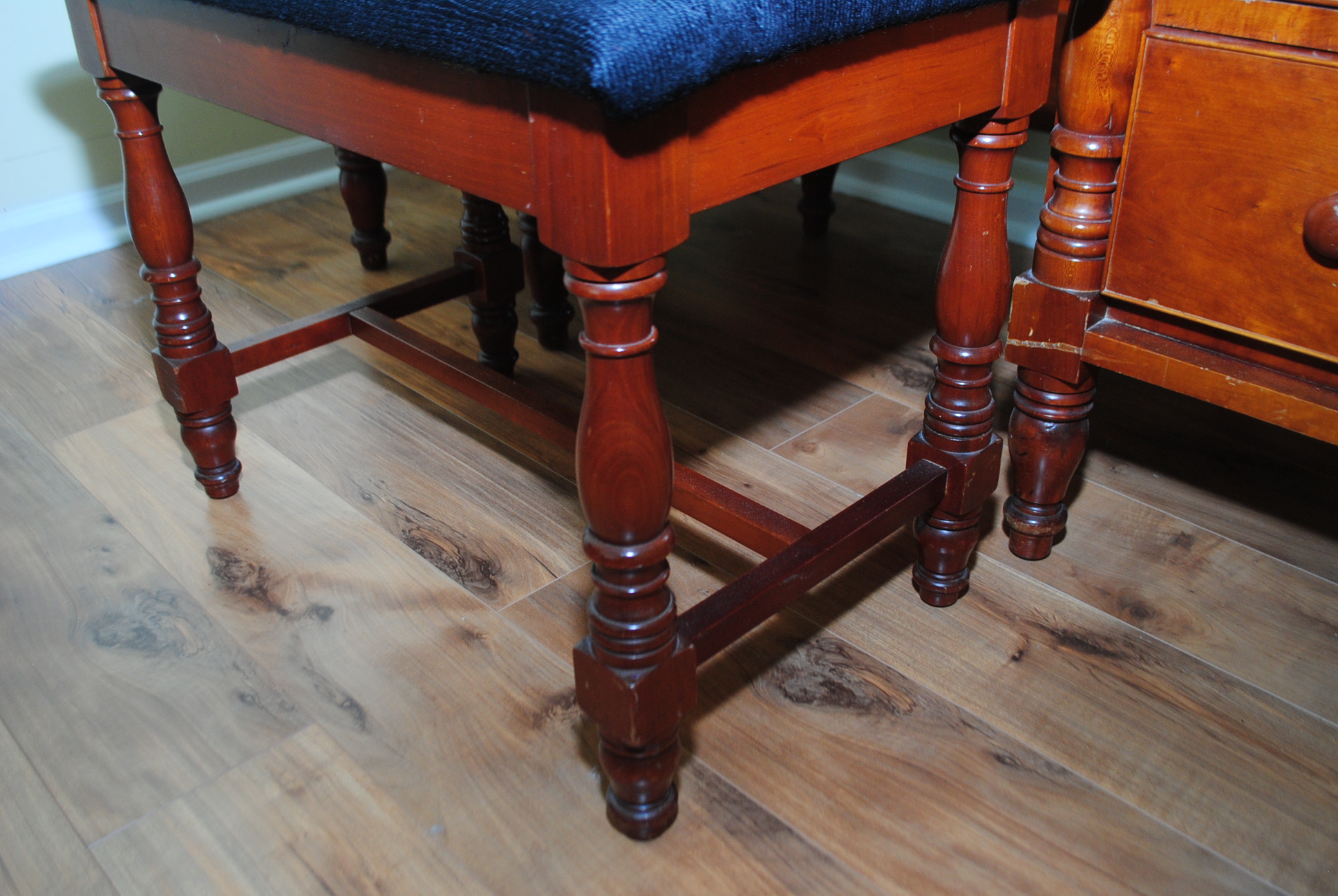 Vintage Cherry Vanity Table with Needlepoint Upholstered Stool