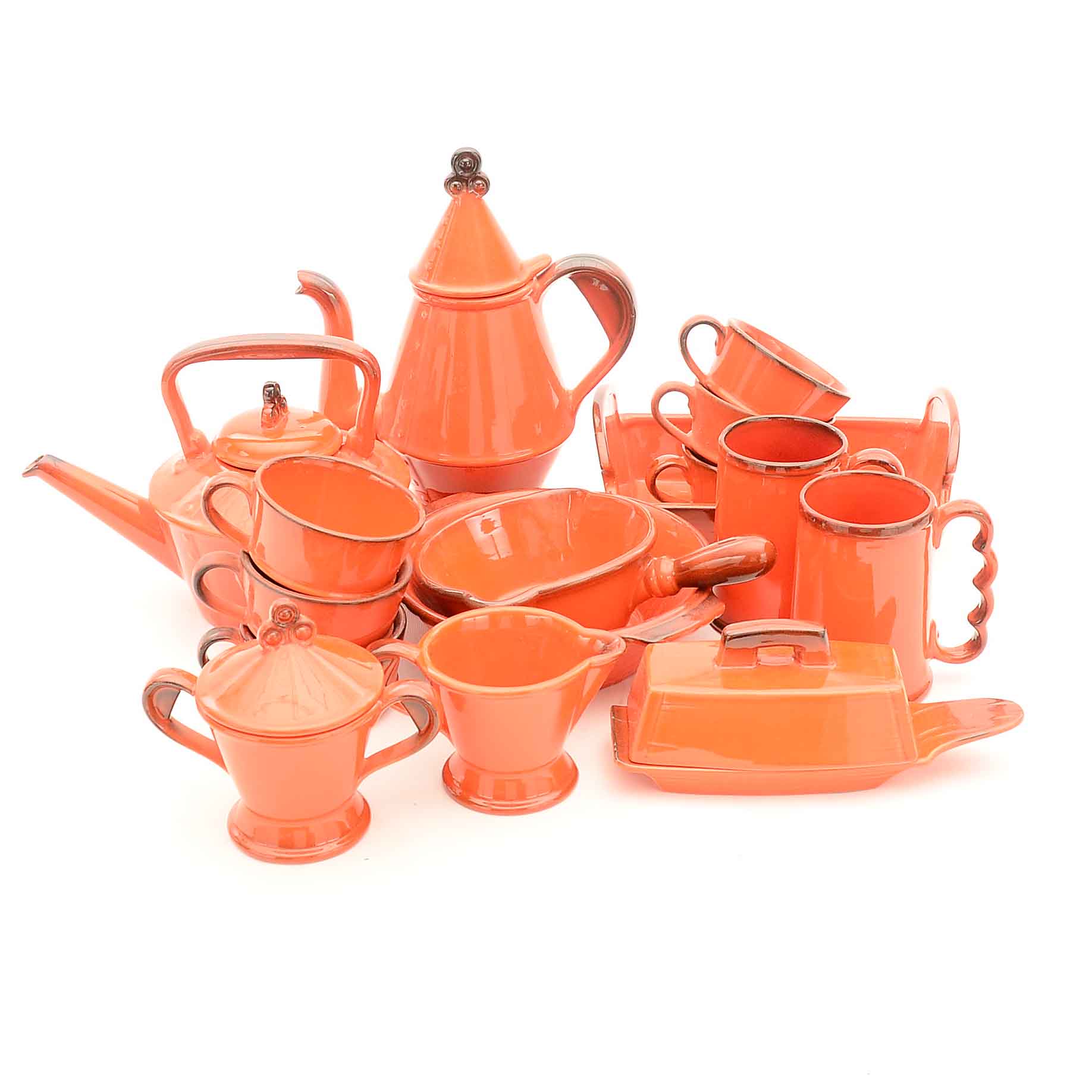 Sixteen Piece Set of Brick Glazed Earthenware Serveware