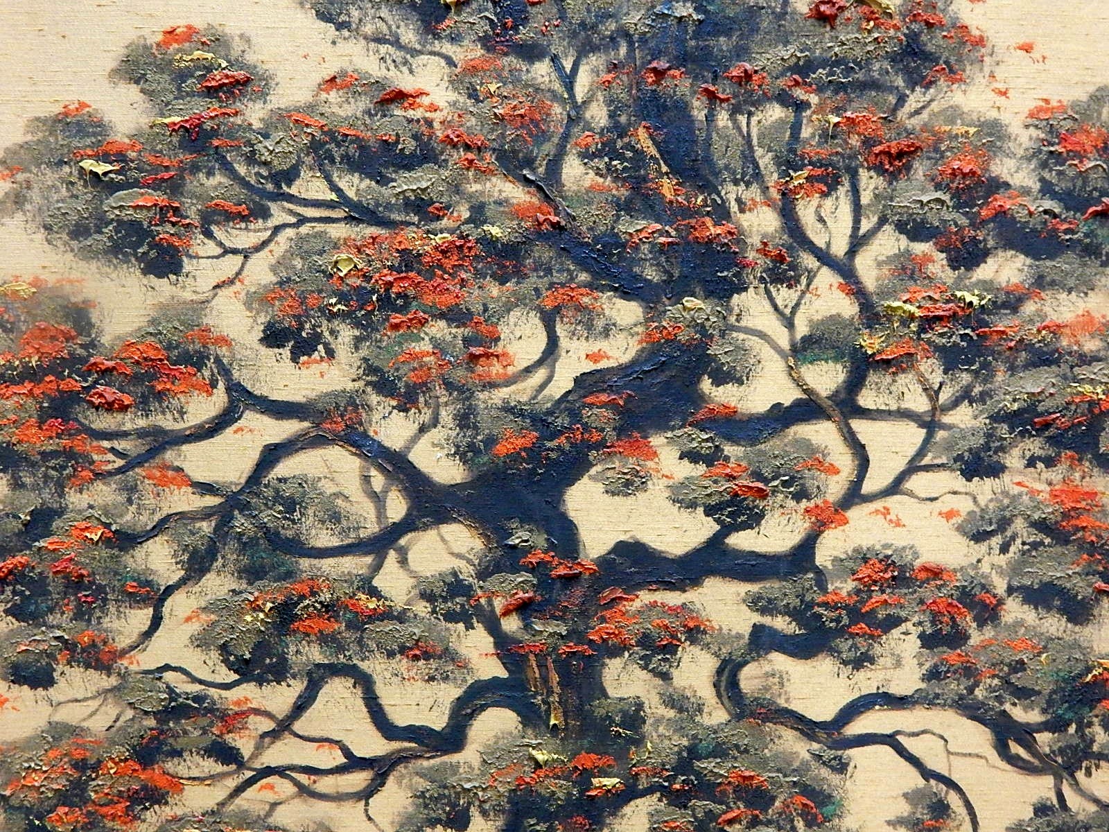 Original Oil Painting on Silk of Tree Signed "Maury"