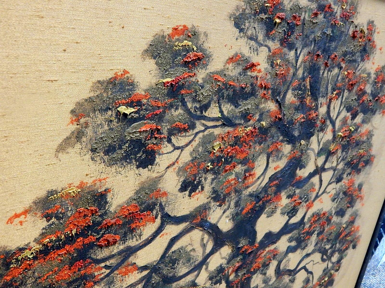 Original Oil Painting on Silk of Tree Signed "Maury"