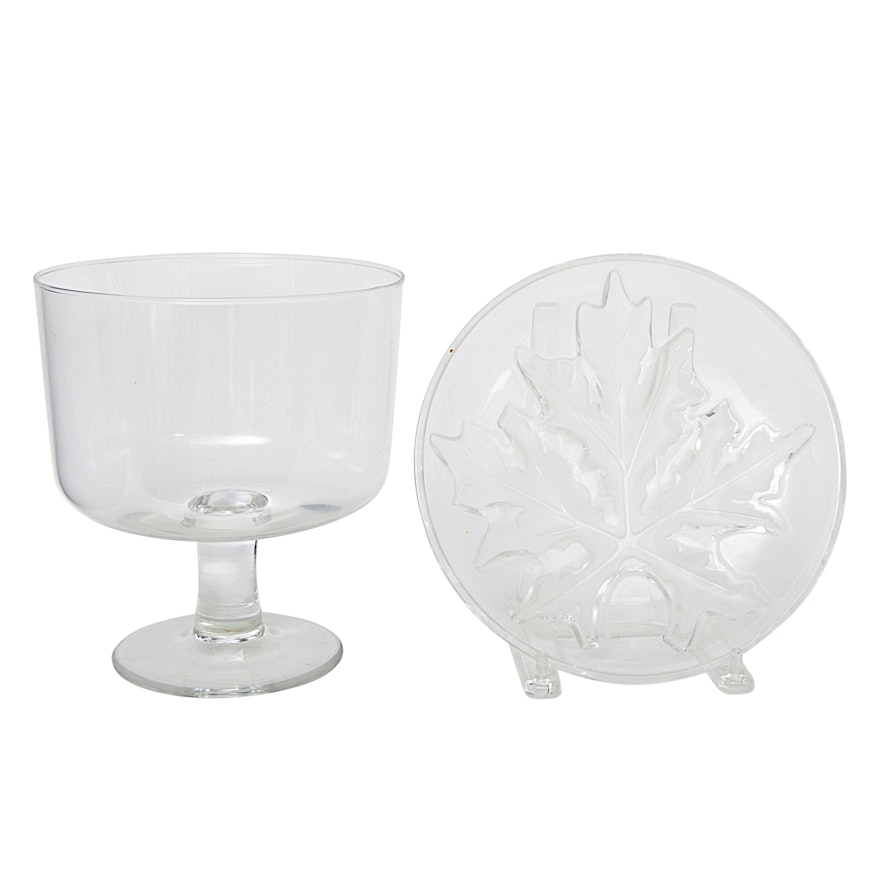 Lalique Maple Leaf Plate and Glass Trifle Bowl