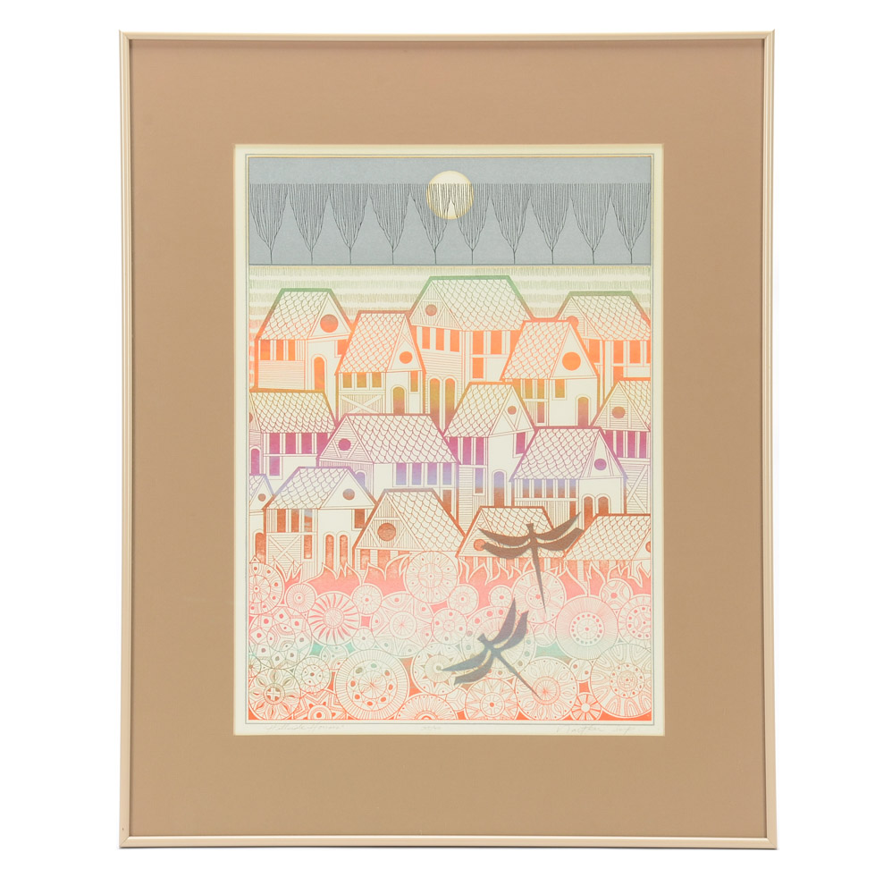 John Nartker Limited Edition Serigraph "Hillside Houses"