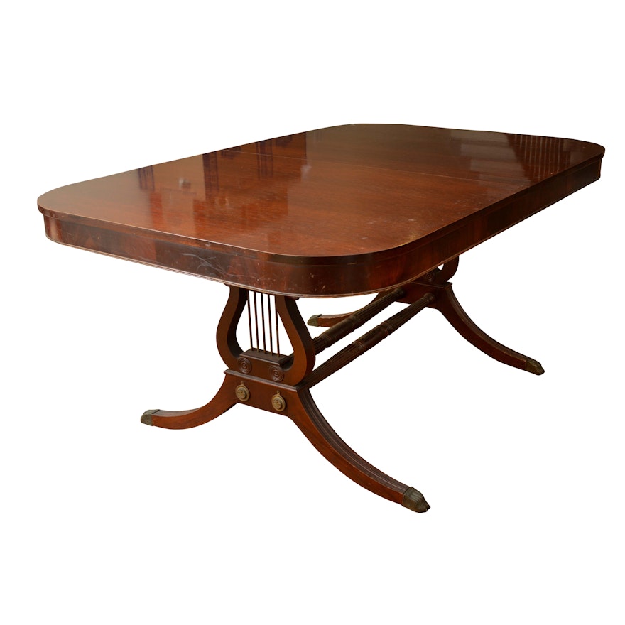 Vintage Regency Style Mahogany Lyre Base Dining Table