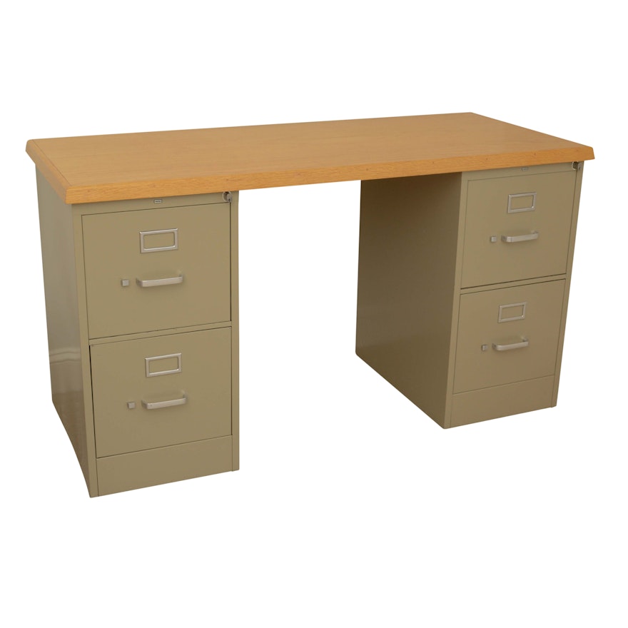 Custom Made Desk with File Cabinets by HON