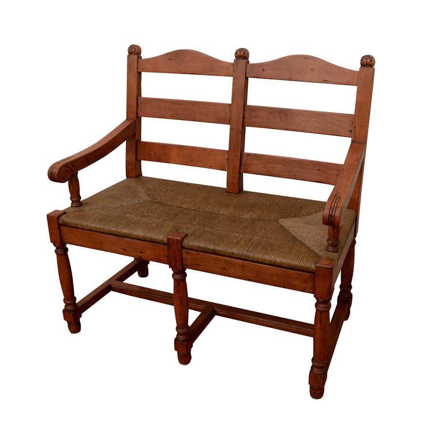 Double Ladder Back Rush Seat Bench