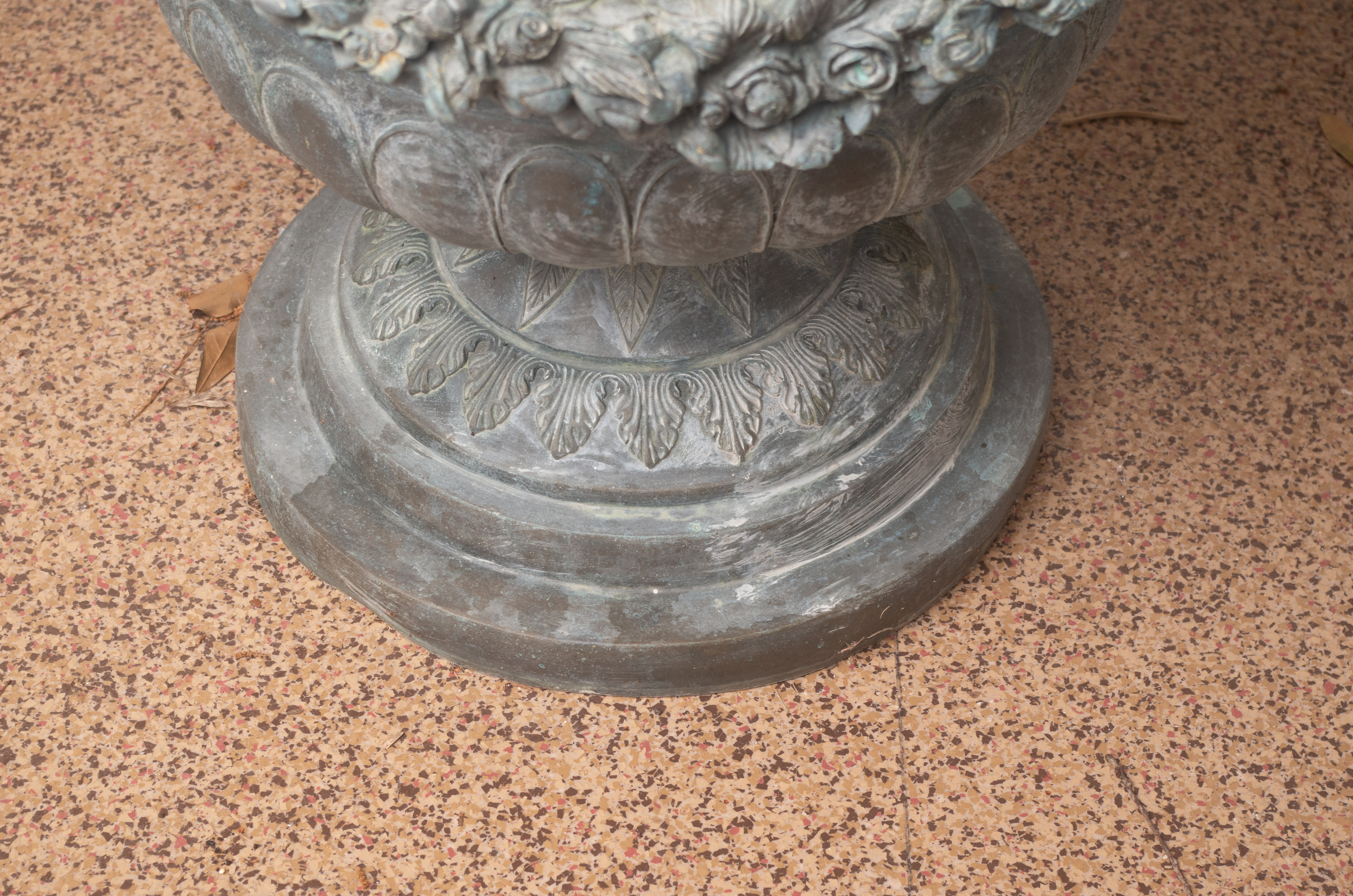 Pair of Rococo Style Putti Decorated Bronze-Tone Metal Urn Planters