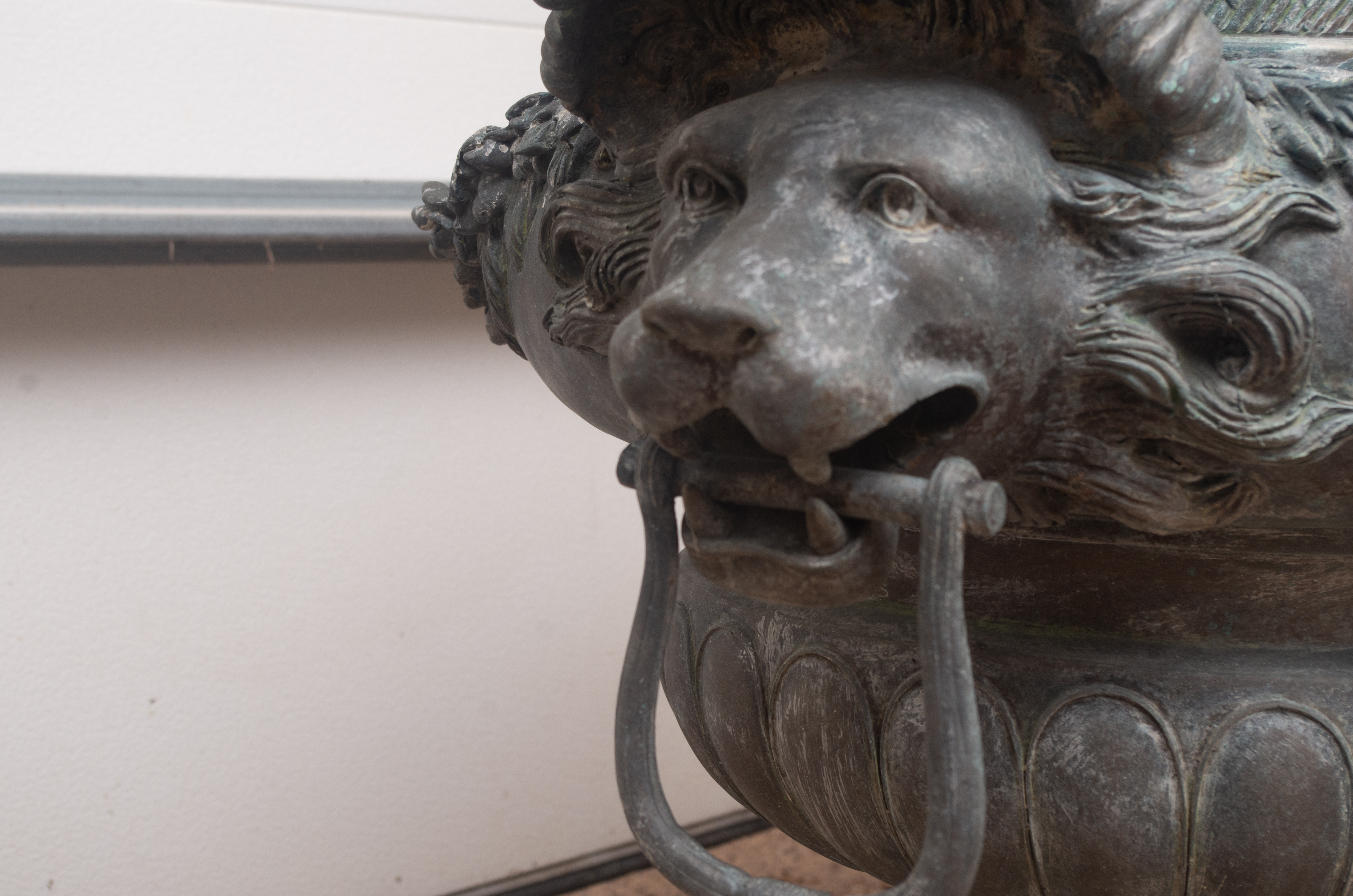 Pair of Rococo Style Putti Decorated Bronze-Tone Metal Urn Planters