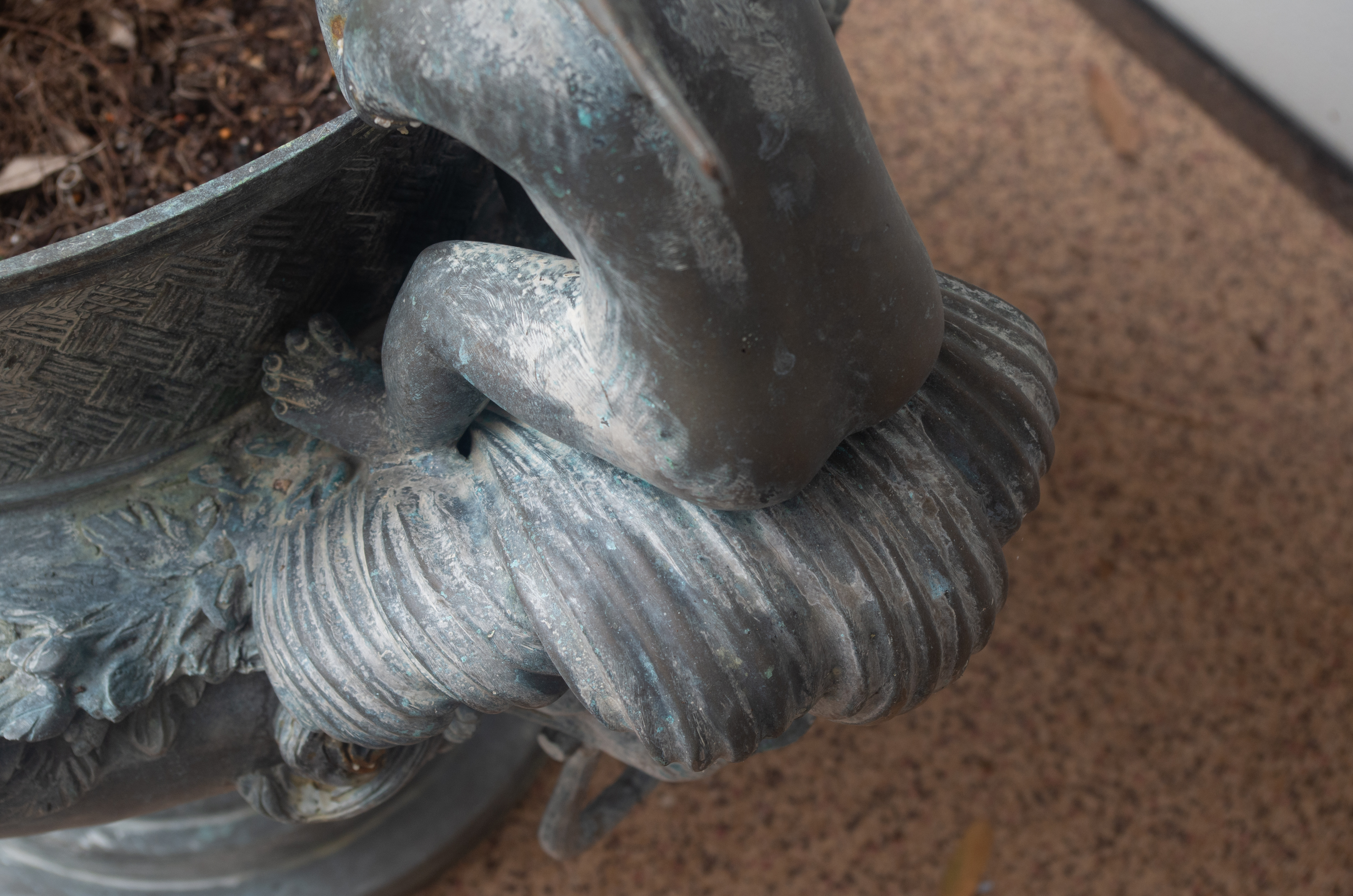 Pair of Rococo Style Putti Decorated Bronze-Tone Metal Urn Planters