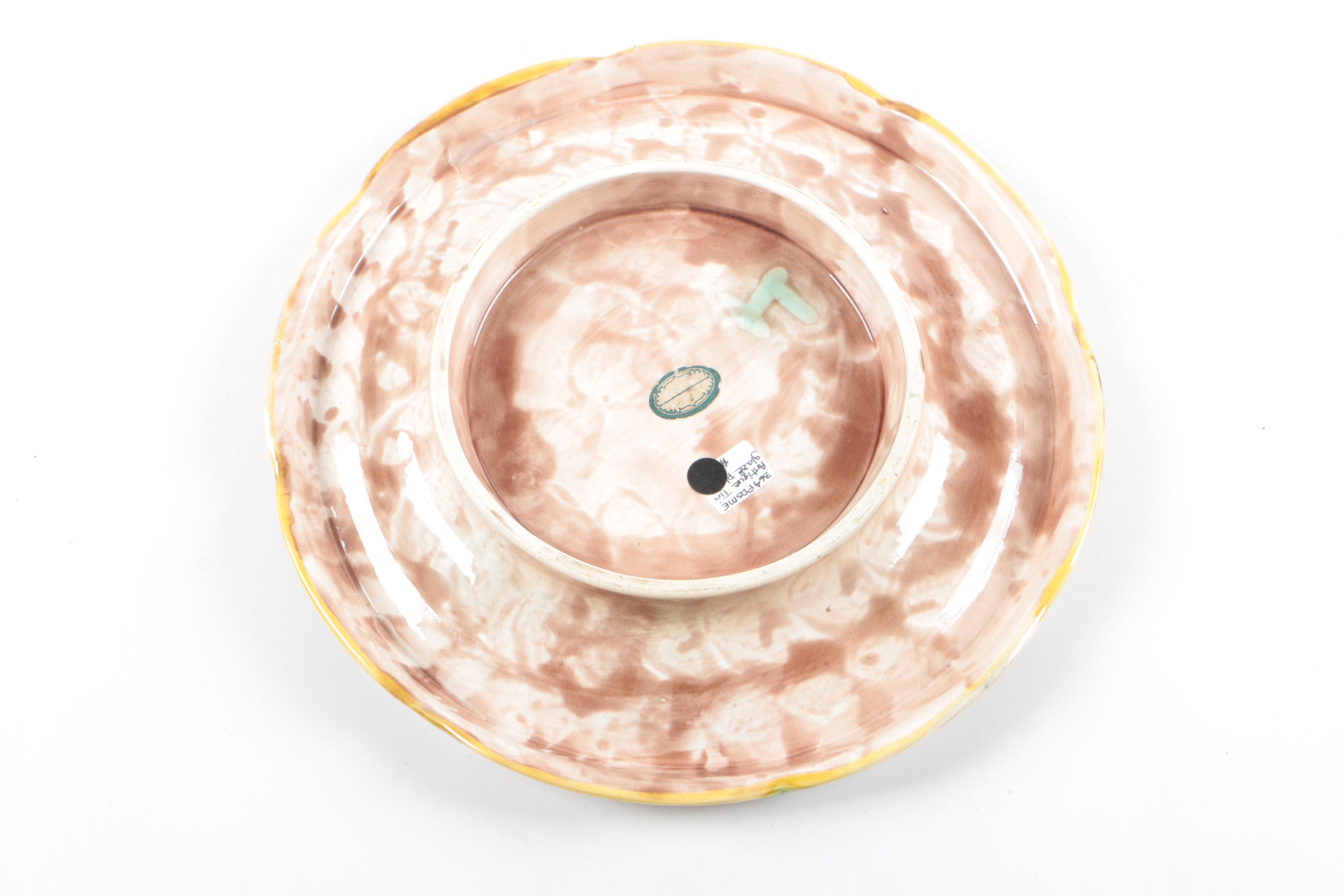 Antique English Majolica Pear and Bark Bread Plate