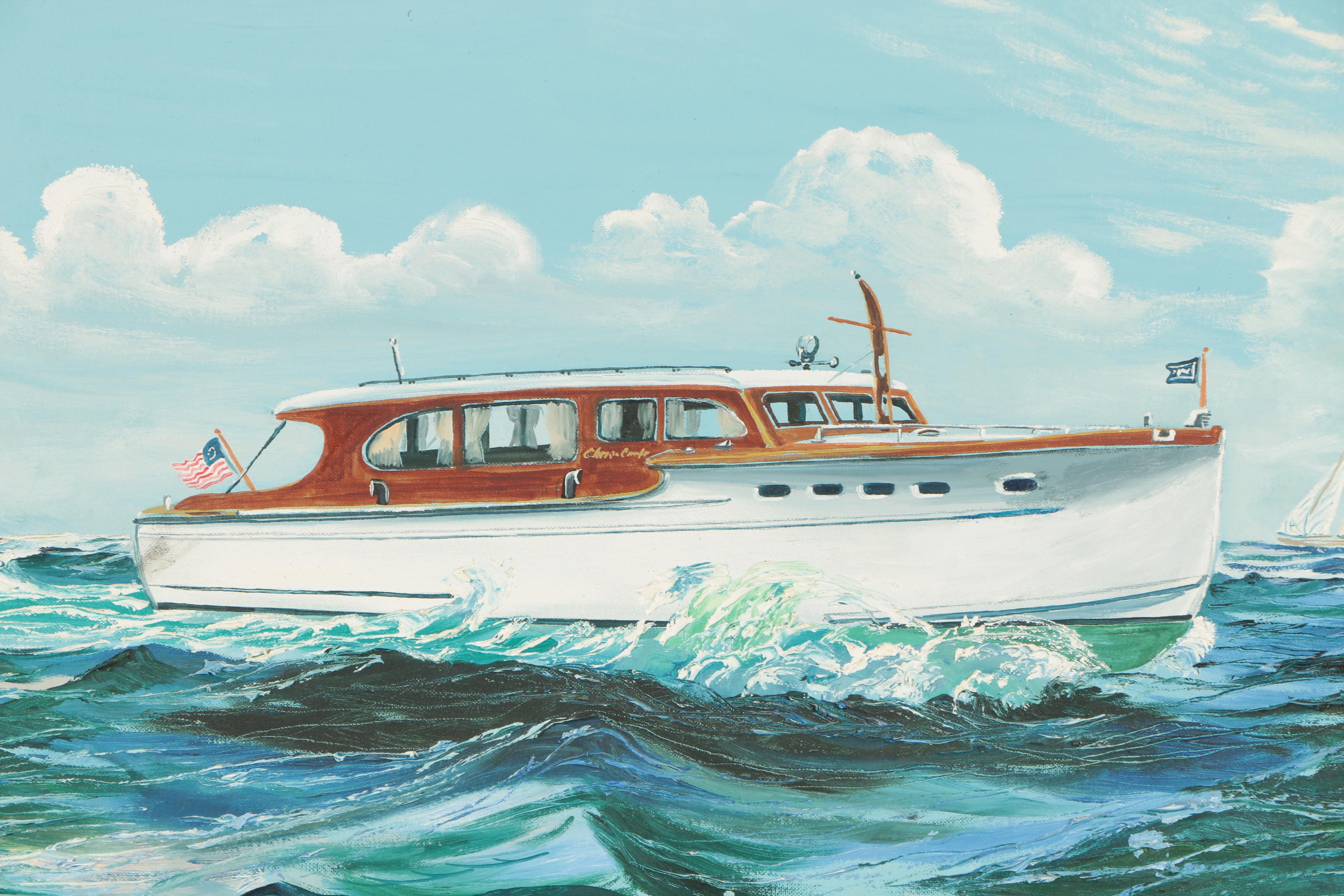 Marshall J. Rahn Oil Painting of Boat at Sea