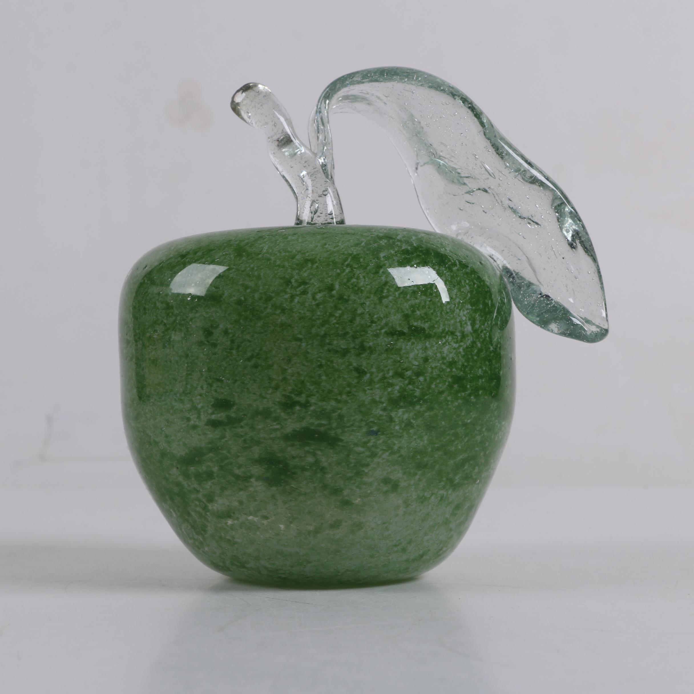 Art Glass Green Apple Paperweight