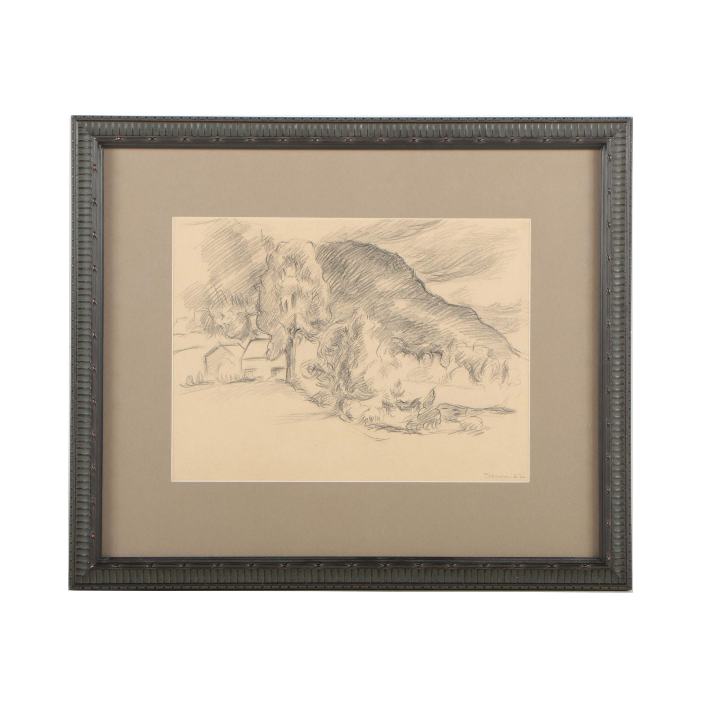 Ben Benn Graphite Drawing "Woodstock Landscape"