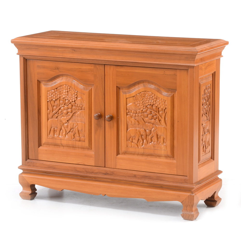 Asian Carved Teak Cabinet