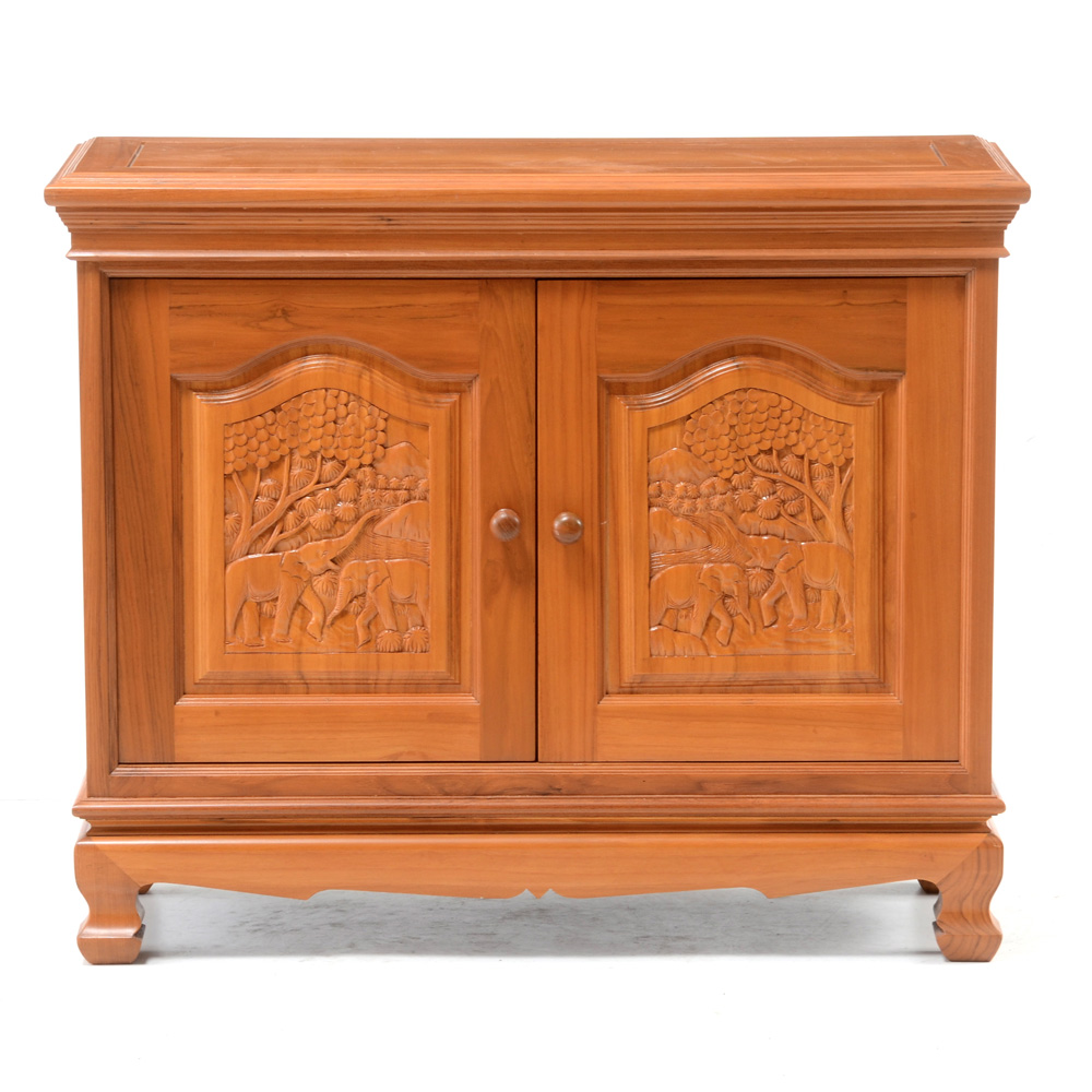 Asian Carved Teak Cabinet