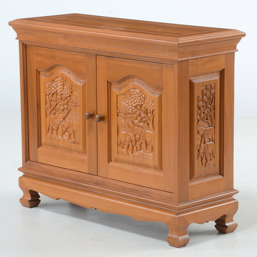 Asian Carved Teak Cabinet
