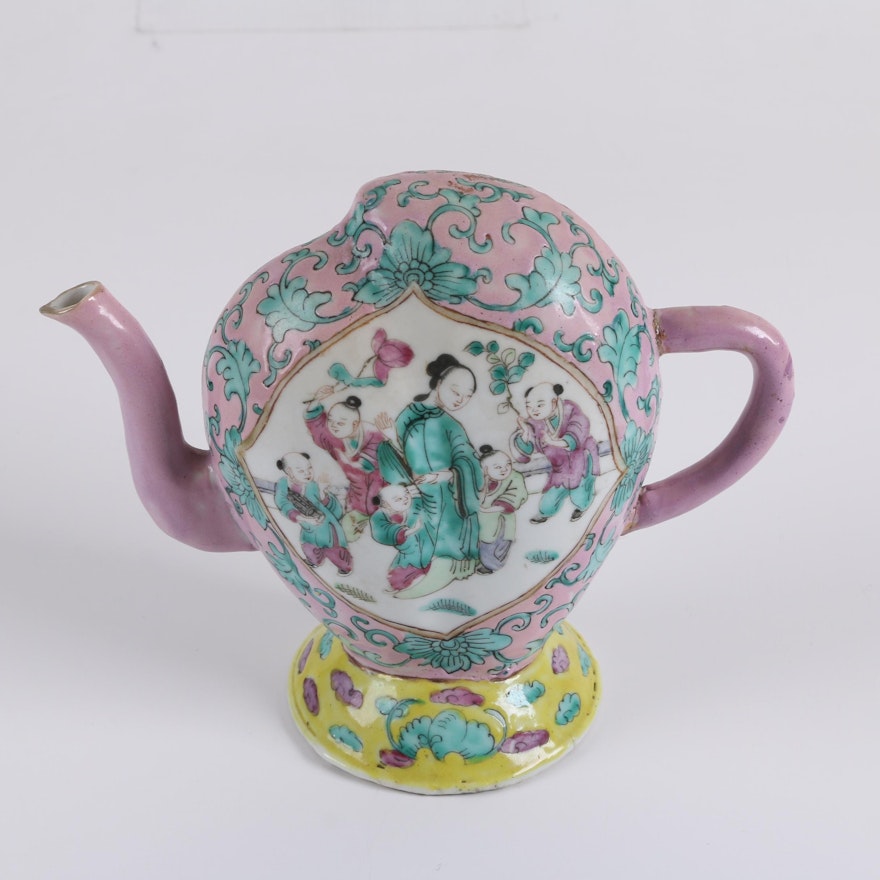 Chinese Famille Rose Style Ceramic Teapot Figurine